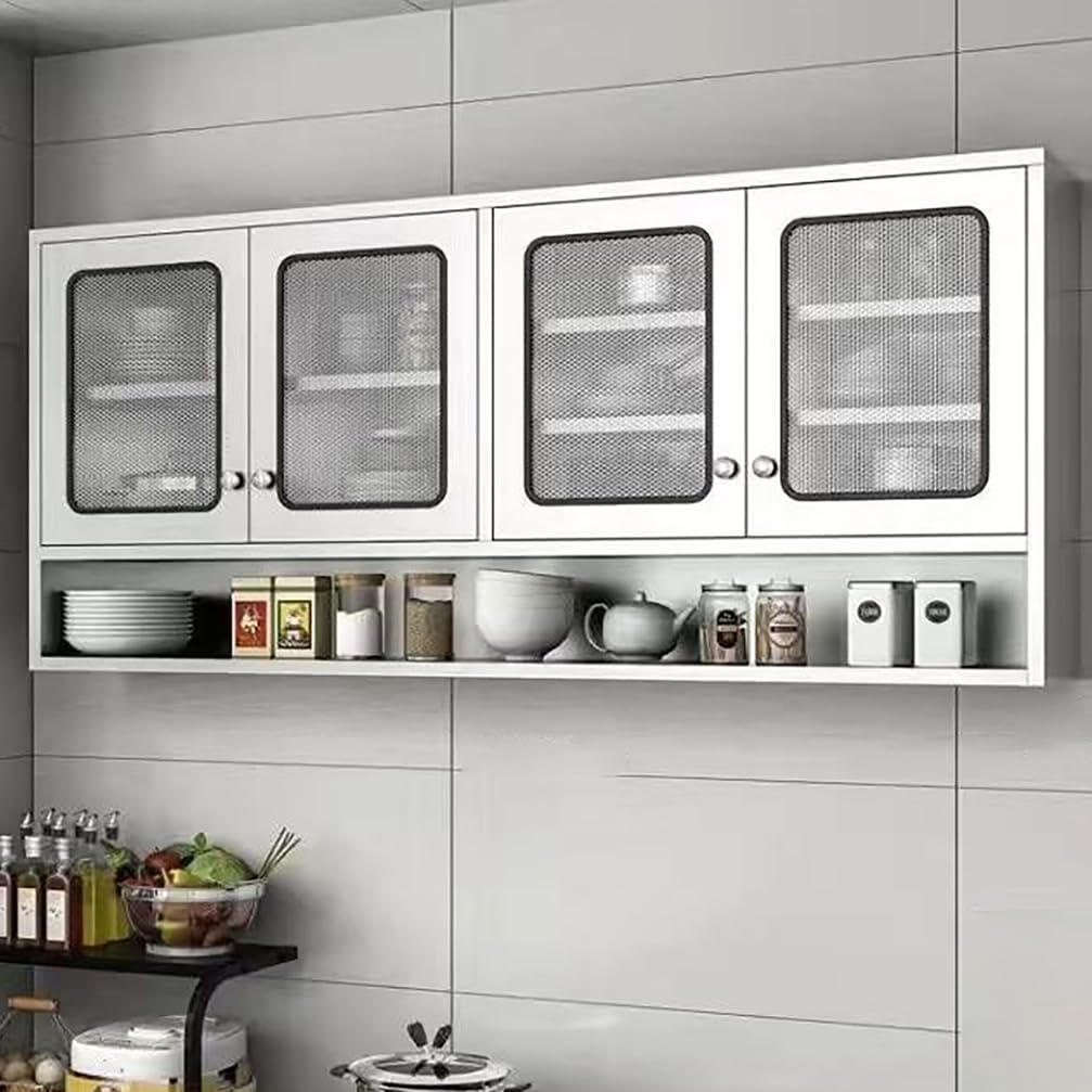 WYRNOBRX 70.87" Stainless Steel Double Door Wall Cabinet with Adjustable Shelves Gabinetes Para Cocina Wall-Mounted Storage Cabinets, for Kitchen, Bathroom, Garage Silver,Silver,L180*H70*W30