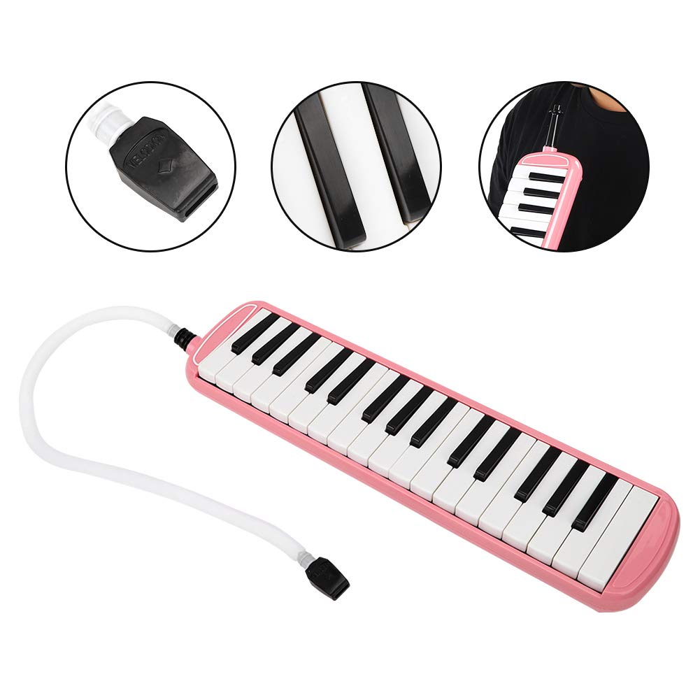 Melódica de 32 Teclas, Boquilla de Resina, Instrumento Melódica con Fondo de Acero Inoxidable para Principiantes, Instrumento de Educación Musical (Rosa)