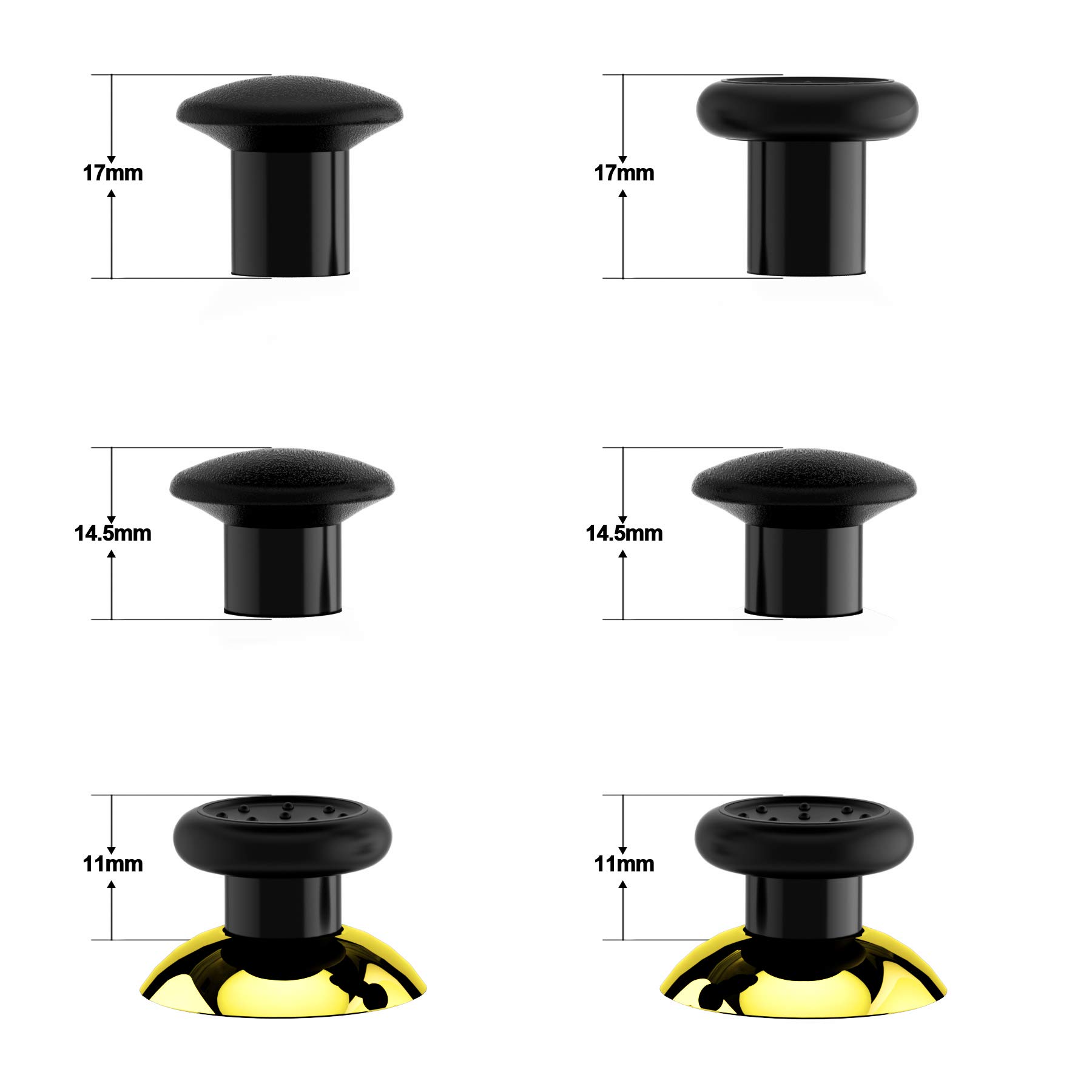 eXtremeRate Stick Analogique de Remplacement pour Xbox One Standard/X/S/Elite Manette, Joysticks Echangeable avec 3 Hauteurs Réglables, Compatible avec Xbox Series Manette, Chromé Doré