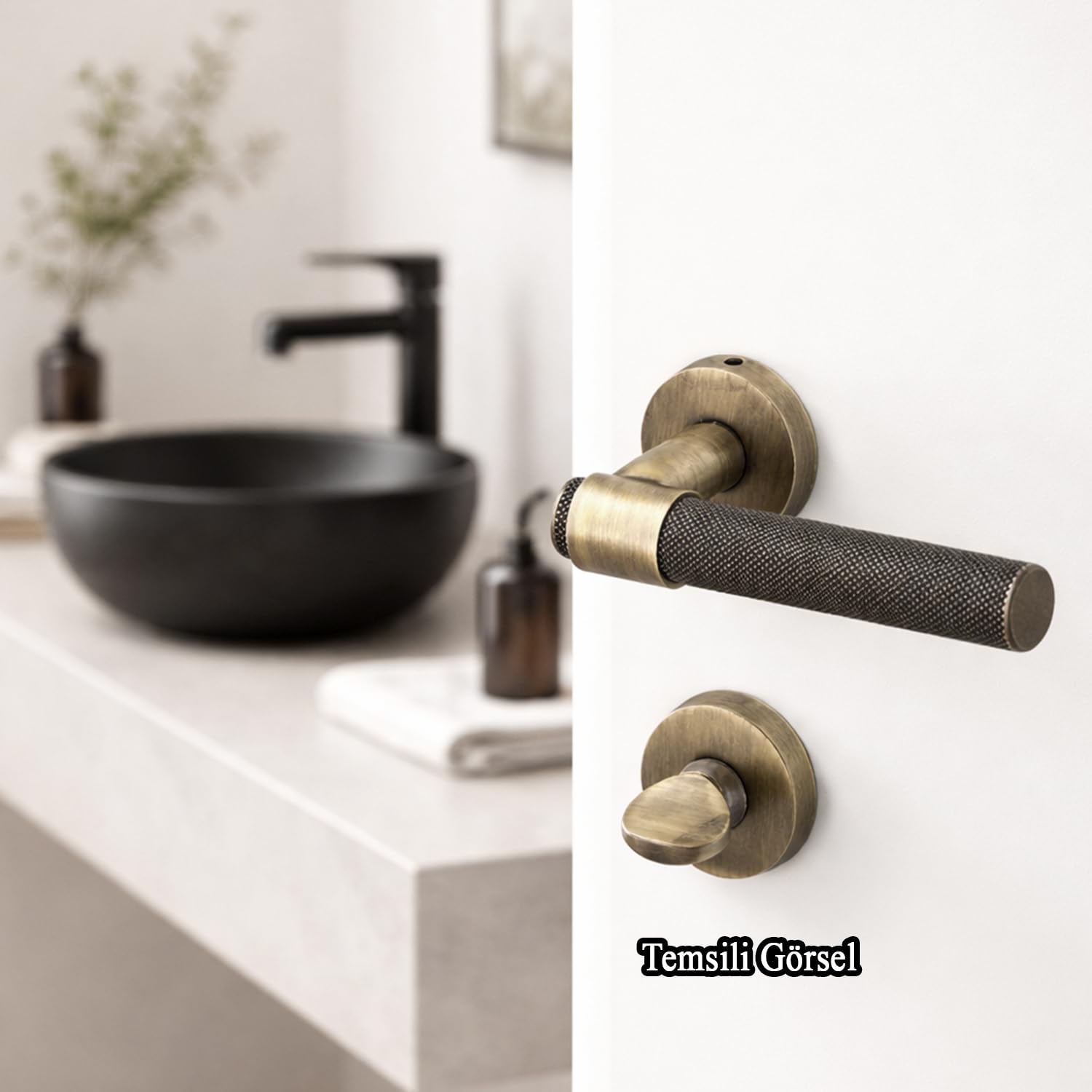 (1 Takım-Çift) Milano Seri Yuvarlak Rozetli Modern Banyo-Wc Kapı Kolu Sağa ve Sola Uygun Mat Antik