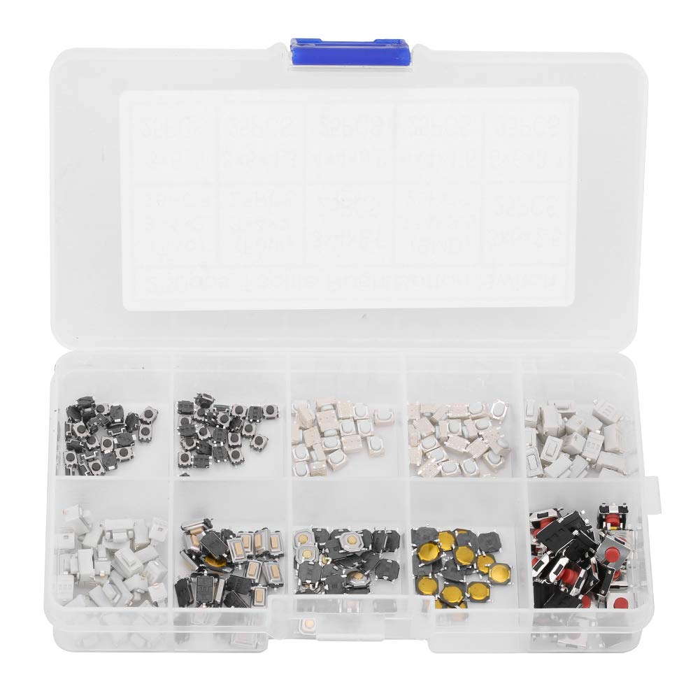 Tactile Switch Momentary Push Button Switch Assortment Kit 250-Piece 3.6x5mm Size Assortment with Storage Box for DIY Projects