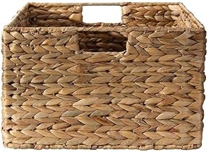 CALICOSY - Panier Jacinthe D'Eau - Armature Métal - Fibres Naturelles - Avec Poignées - Panier De Rangement Pour Salon, Dressing, Chambre - Moyen Modèle - L 39 x P 28 x H 17 cm