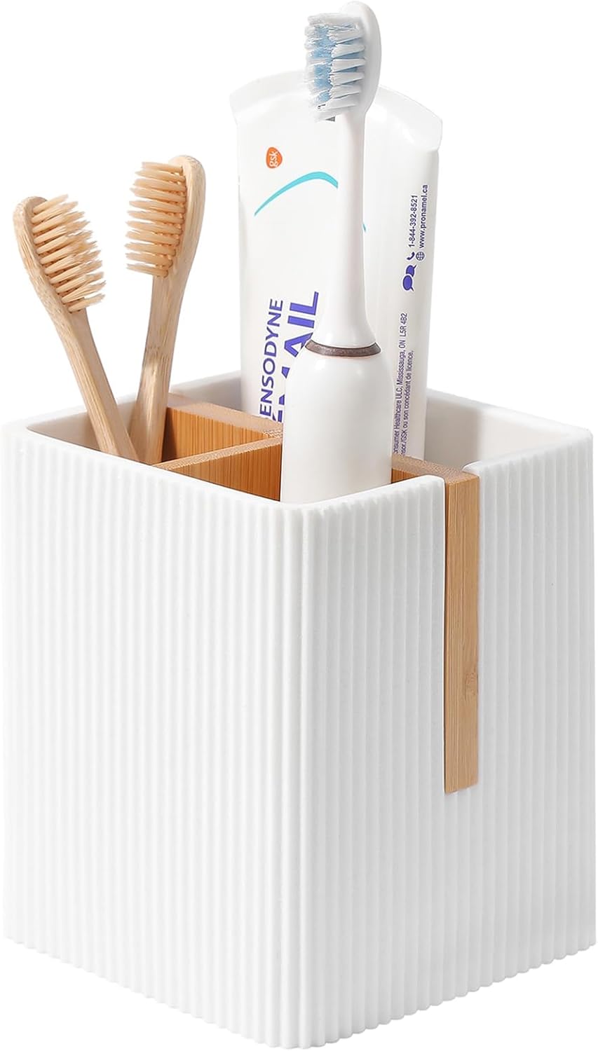 rejomiik Toothbrush Holders for Bathrooms Countertop, 3 Slots Electric Tooth Brushing and Toothpaste Storage Organizer Stand for Toiletries and Beauty Accessories, White rejomiik Toothbrush Holders for Bathrooms Countertop, 3 Slots Electric Tooth Brushing and Toothpaste Storage Organizer Stand for Toiletries and Beauty Accessories, White
