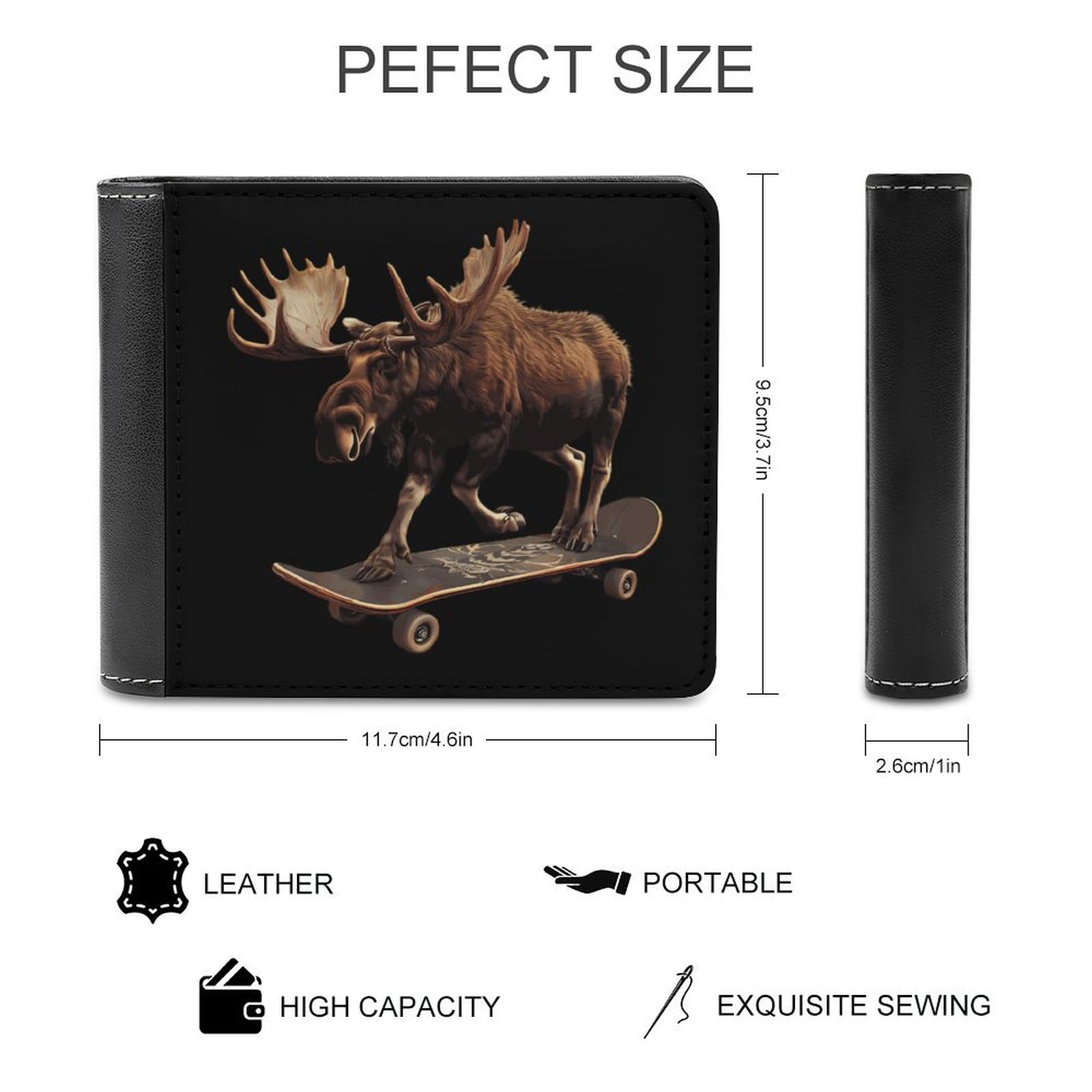 Skateboard Moose Funny Men's Slim Bifold Wallet with Multiple Card Slots Front Pocket Purse