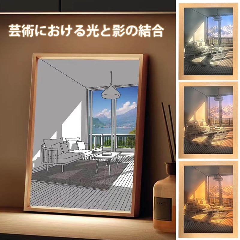 53#+61#  セット専用ページLEDライト額縁無風景画 Amazon.co.jp: 照明絵画装飾 LED 発光画装飾 灯光画 3色調整可能 LED