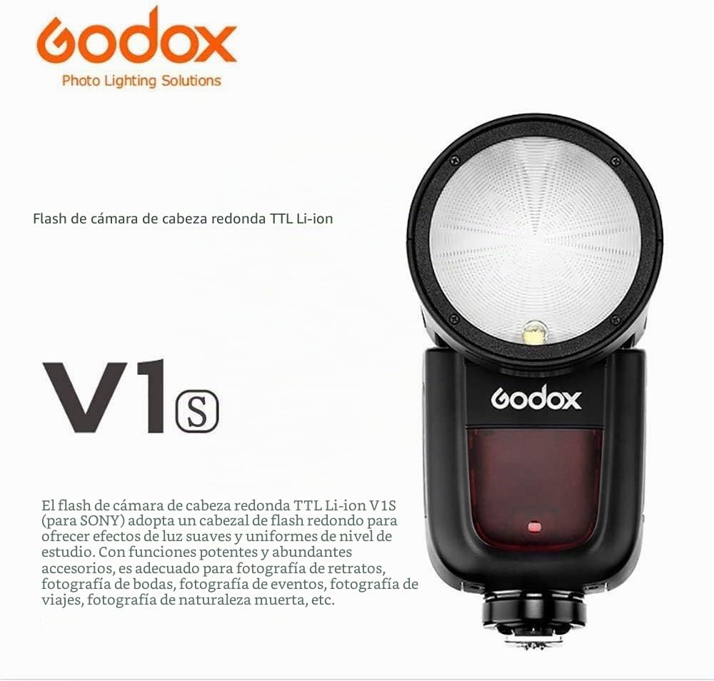 Godox V1C Kit de Flash Redondo para Canon - Flash de Cabeza Redonda para Cámara 2.4G HSS 1/8000S TTL, Tiempo de Reciclaje de 1.5 Segundos, Batería de Litio de 2600 mAh, Lámpara de Modelado LED