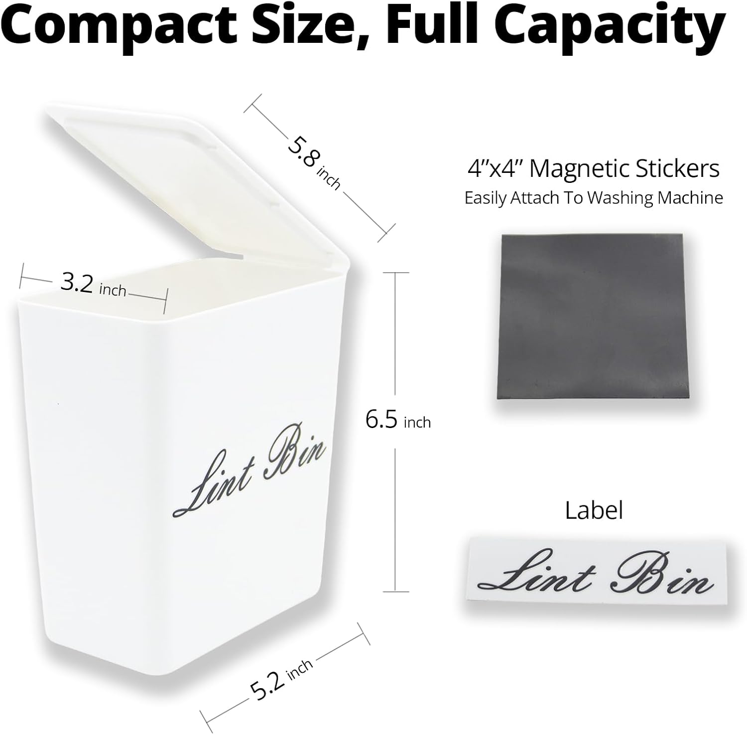 Artilife Magnetic Dryer Lint Bin with Lid, 6 x 5 in White ABS Plastic