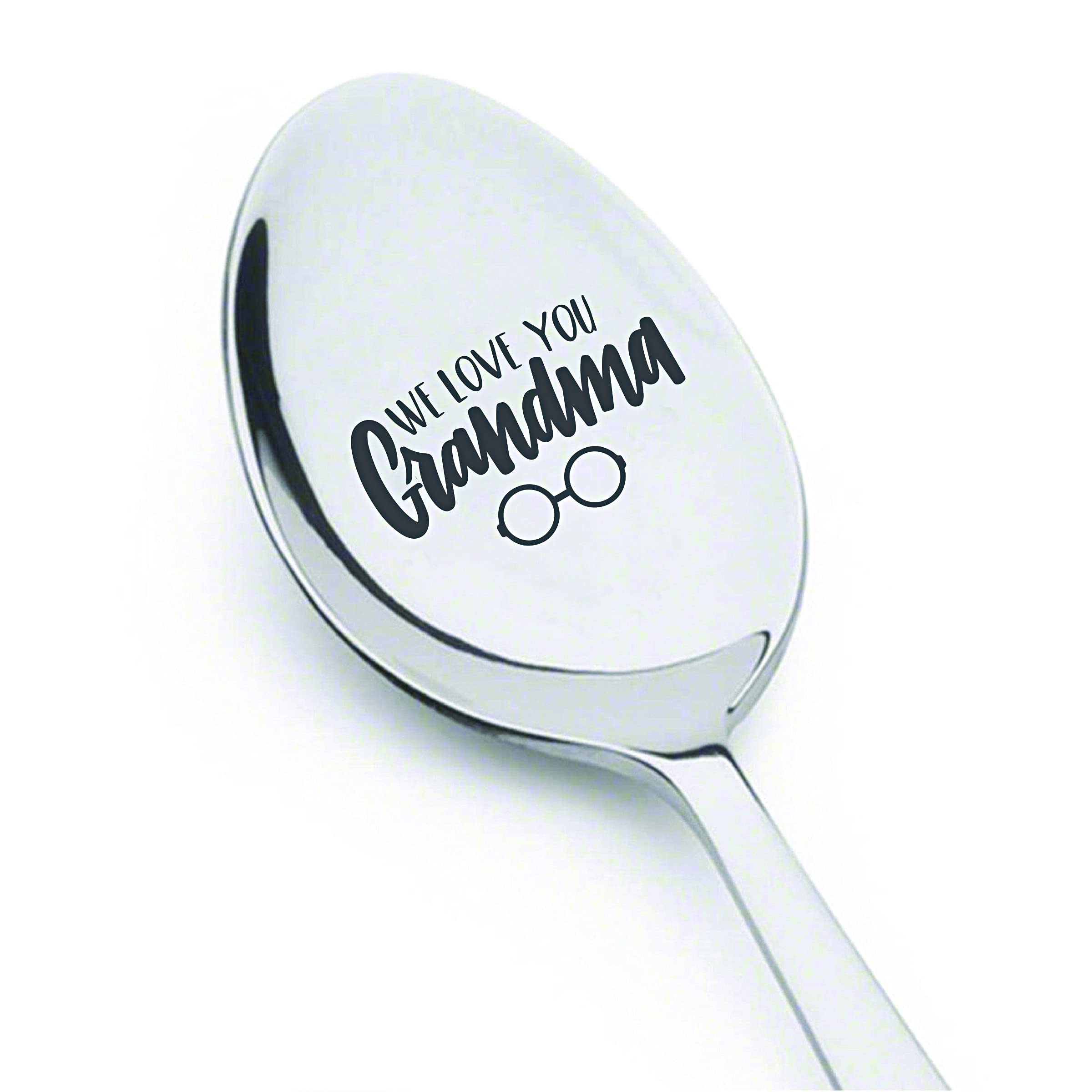THE BASH AFFAIR Grandmothers Gift - We Love You Grandma Spoon Gift | Christmas/Birthday Gift For Grandma | Coffee Lover | Gift From Granddaughter Or Grandson For Thanksgiving - 7 Inch Engraved Spoon