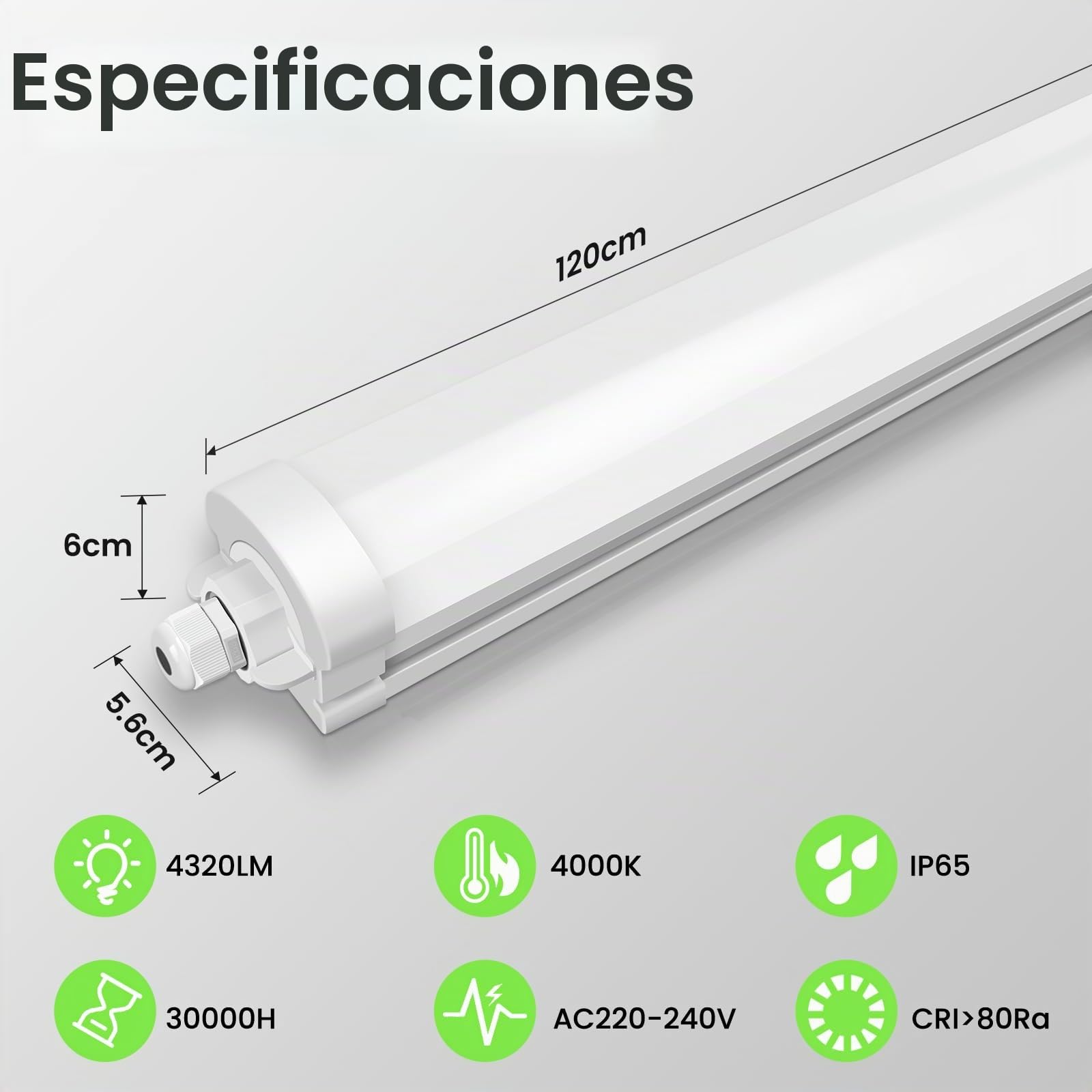 ALUSSO 2 Pack Regleta LED 120cm Tubo Integrado Pantalla Luz de Garaje | AC 220-240V,36W 4320LM 4000K,6 lámparas en serie,LED neón exterior estanco para garaje,sótano
