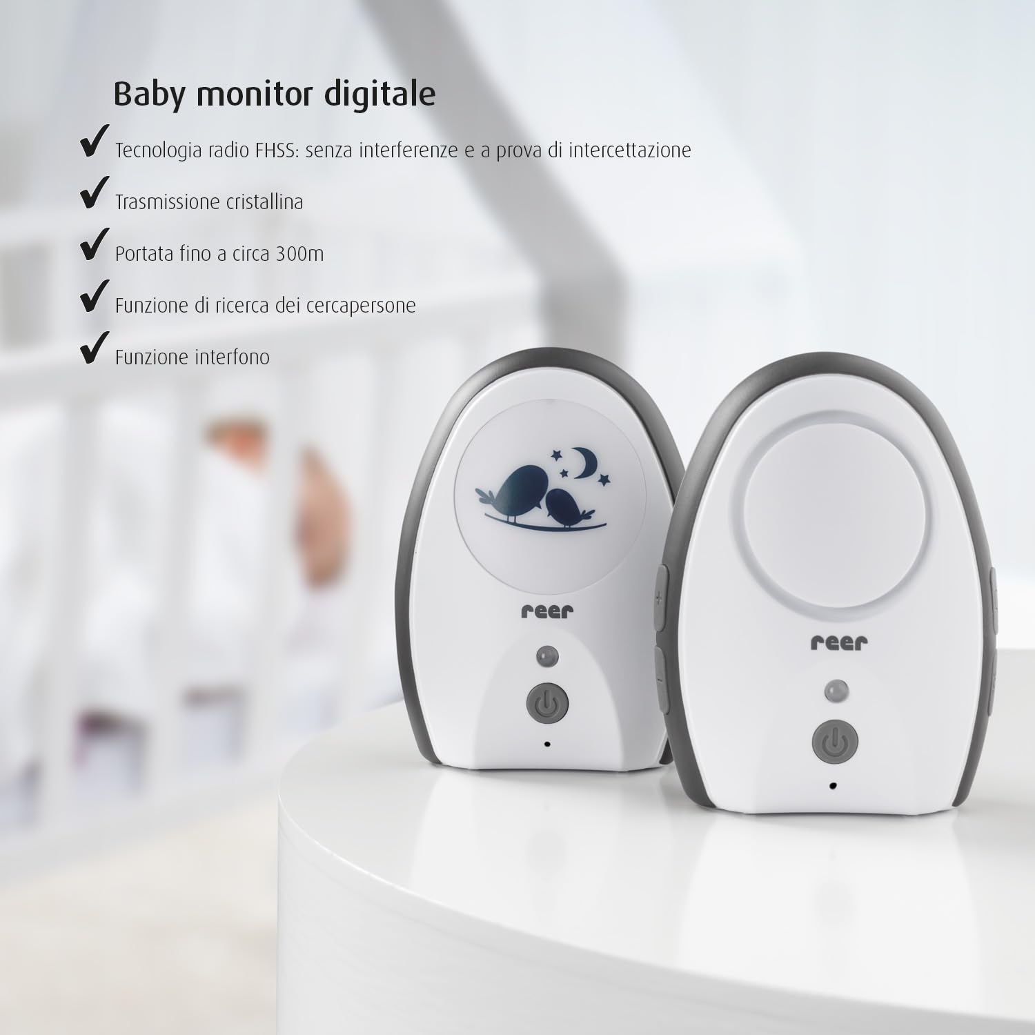 Reer GmbH 50070 Baby Monitor, Rigi Digital a Prova di Intercettazione, Luce Notturna, Funzione Interfono