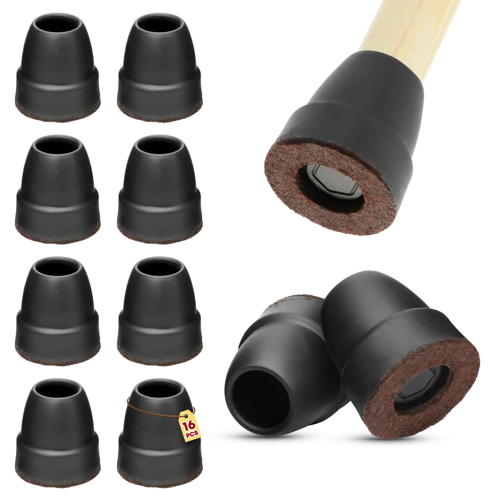 Protezione per Gambe di Sedie, Antiscivolo, Ammortizzanti, Accessori di Protezioni per Mobili, Silicone Nero con Feltro, Cappucci Rotondi per Zampe e Base di Appoggio Della Seduta