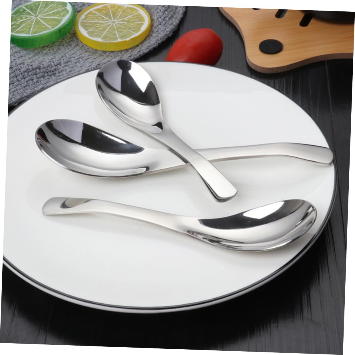 ABOOFAN Stainless Steel Soup Spoon Thicken Serving Spoon Set 3pcs Silverware Modern Silverware for Daily Meal Kitchen Bar