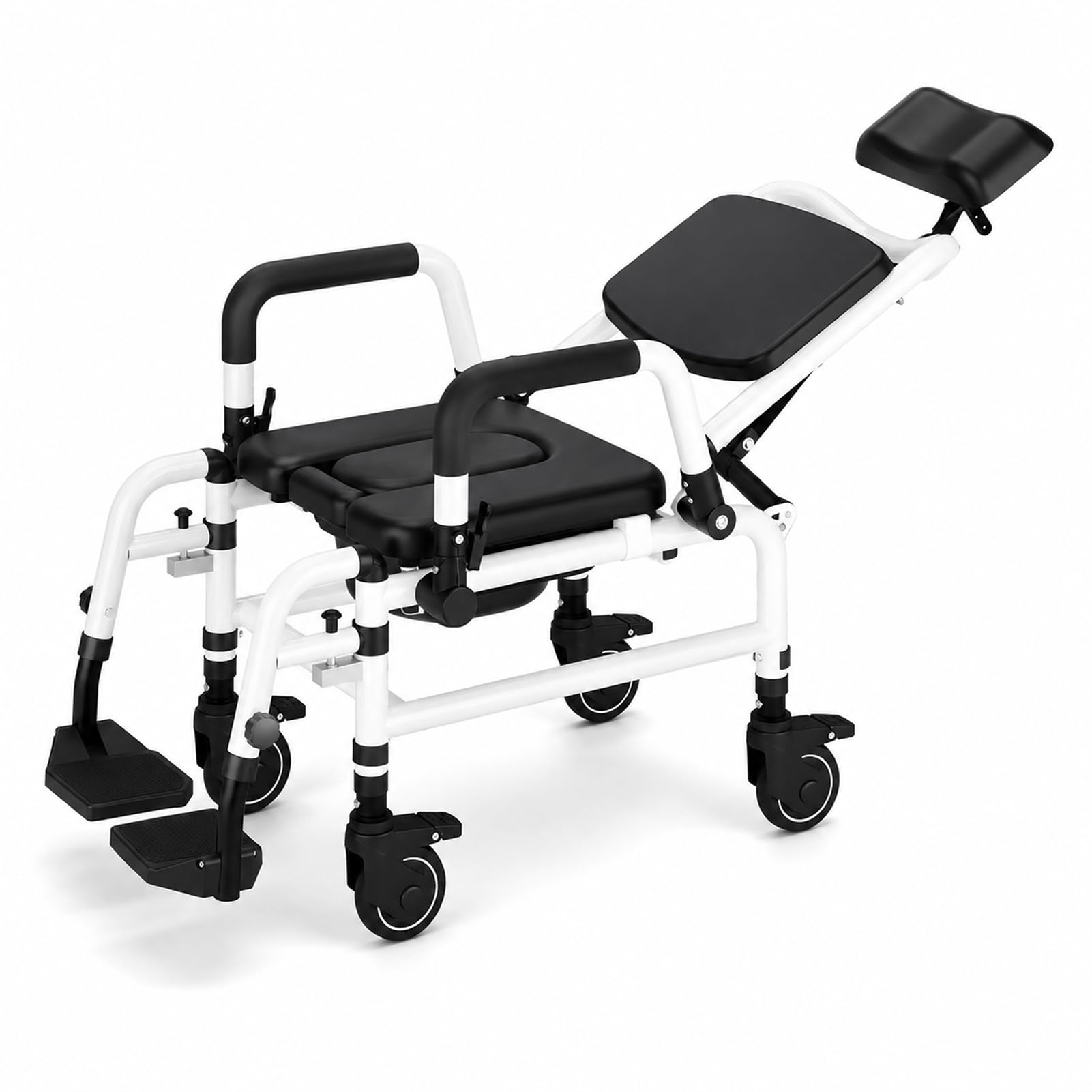 Silla Inodoro con Ruedas 4 en 1 Reclinable para Mayores