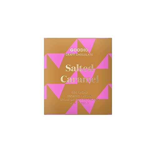 Goodio Barra de chocolate orgánico, chocolate de caramelo salado 49%, 1.7 onzas, vegano, sin gluten, sin soja, sin OMG