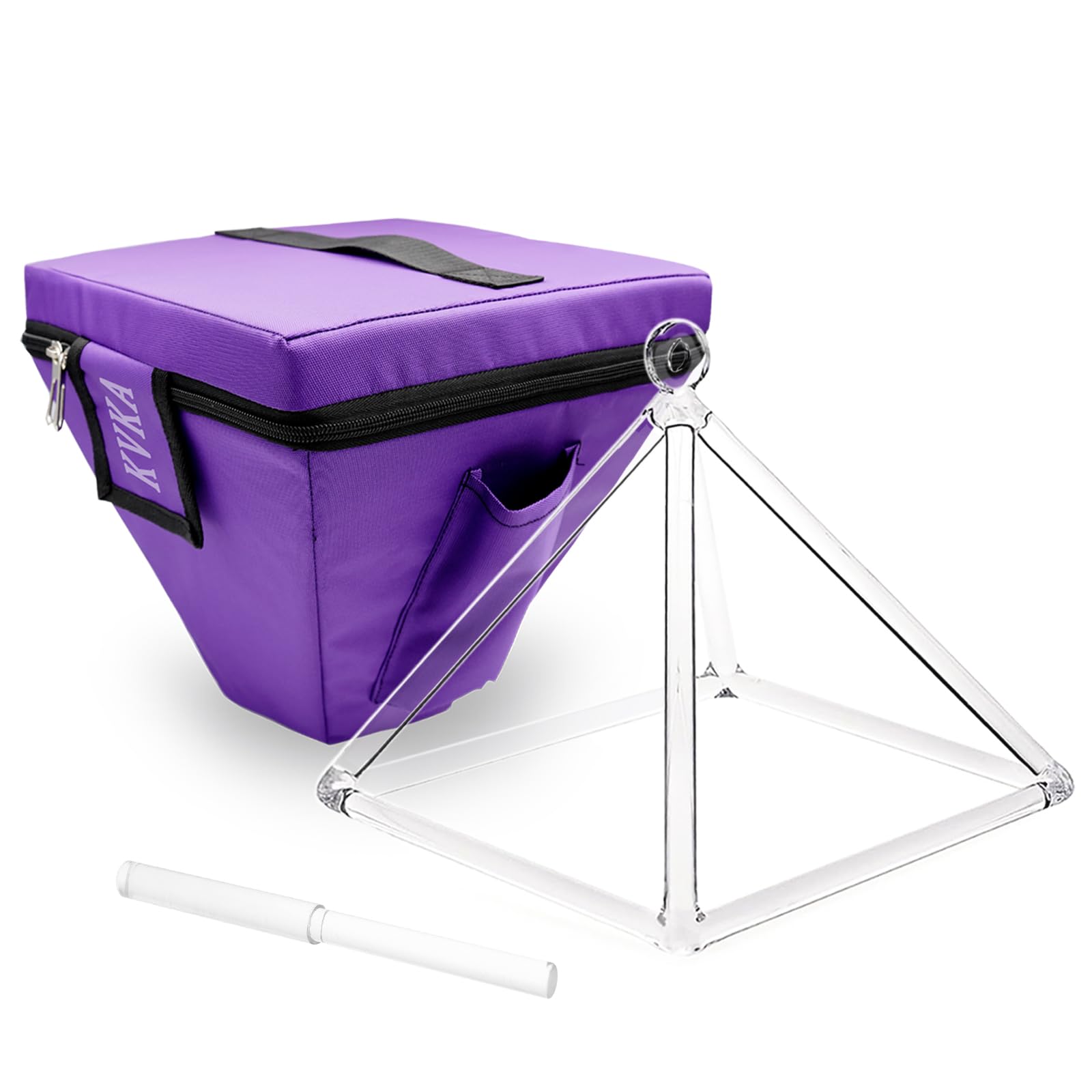 KVKA Transparent Crystal Singing Pyramid with Mallet & Bag - Elegant Sound Healing Decor for Meditation, Yoga, and Home (12 inch)