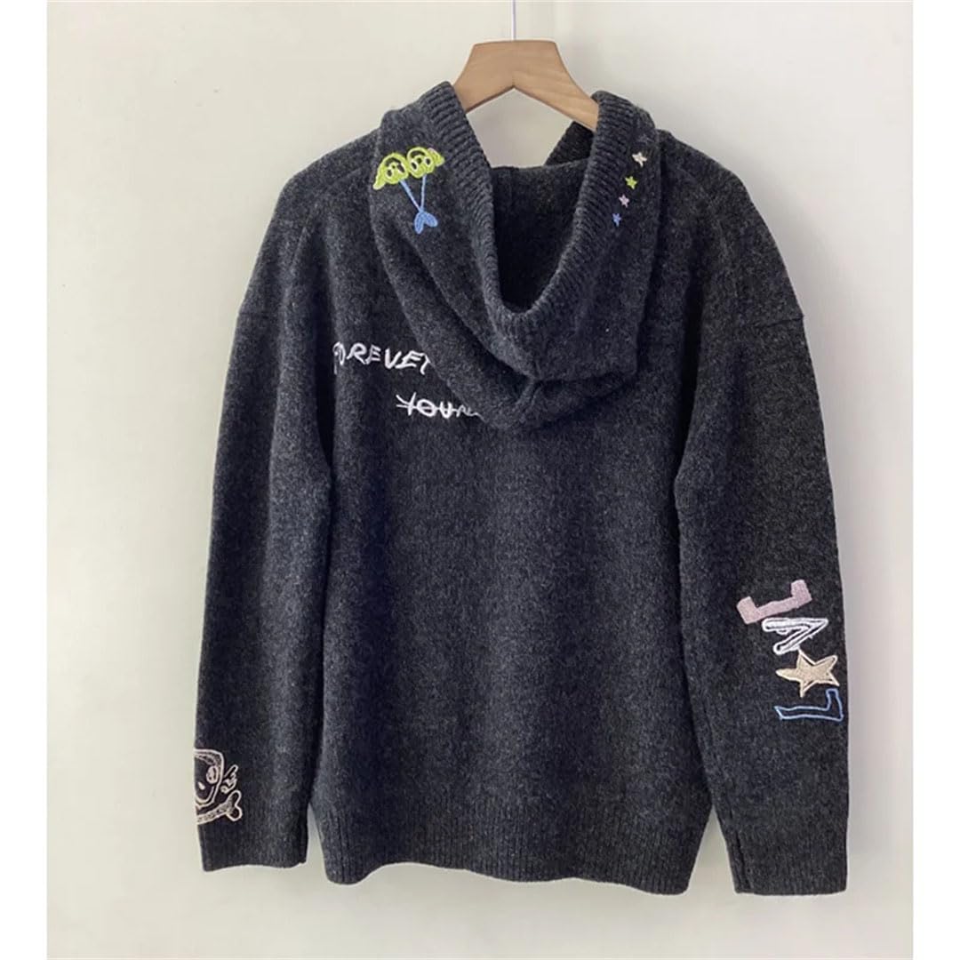 Damski sweter z kapturem luźny kaszmirowy sweter kreskówka haft swetry zimowe swetry swetry