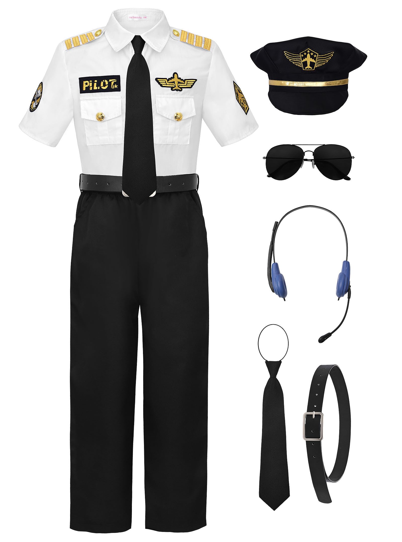 ReliBeauty Pilot Costume for Kids with Accessories Airline Captain pilot Costume Dress up Career Day