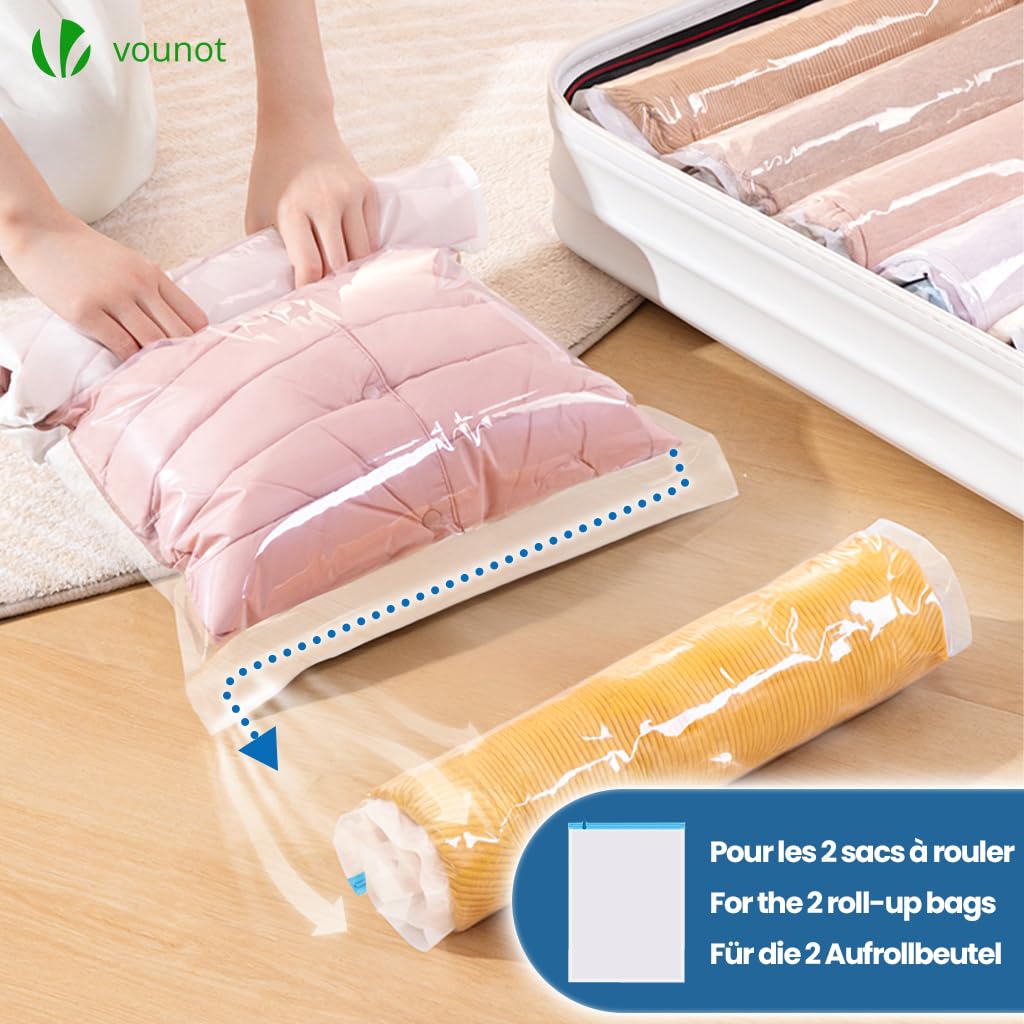VOUNOT® Sacchetti Sottovuoto Vestiti, 12 Pezzi Sacchetti Salvaspazio Riutilizzabili con Pompa per Lenzuola, Piumoni, Cuscini, Coperte, Viaggi