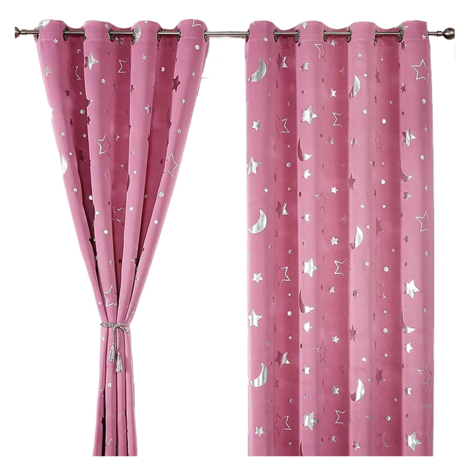 MWAHJU 2pcs Blackout Curtains for Bedroom Thermal Insulated Silver Twinkle Star Moon Window Treatment Drapes For Living Room