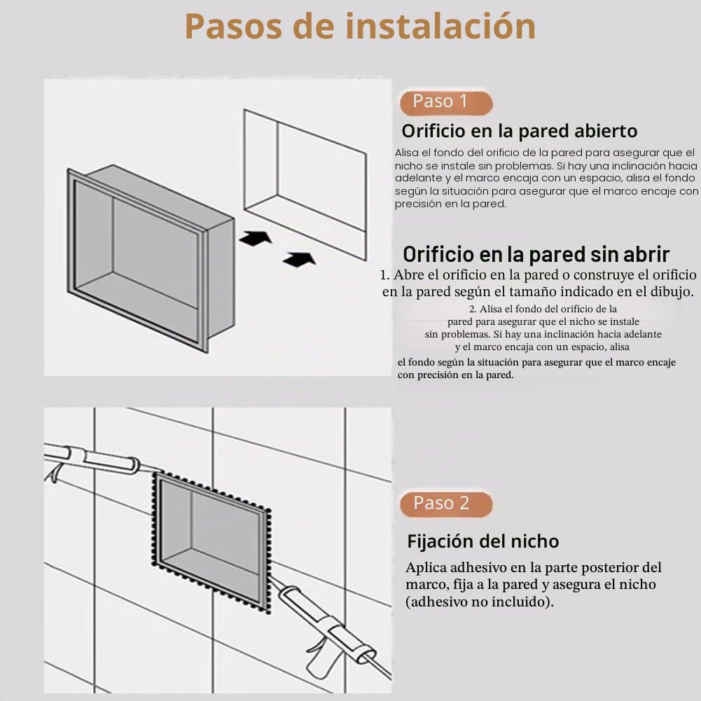 Nicho de Ducha de Acero Inoxidable con luz LED, Estante de Ducha Organizador Empotrado, Organizador de Pared Impermeable para baño (Negro, 90 x 28 x 12,5 cm)