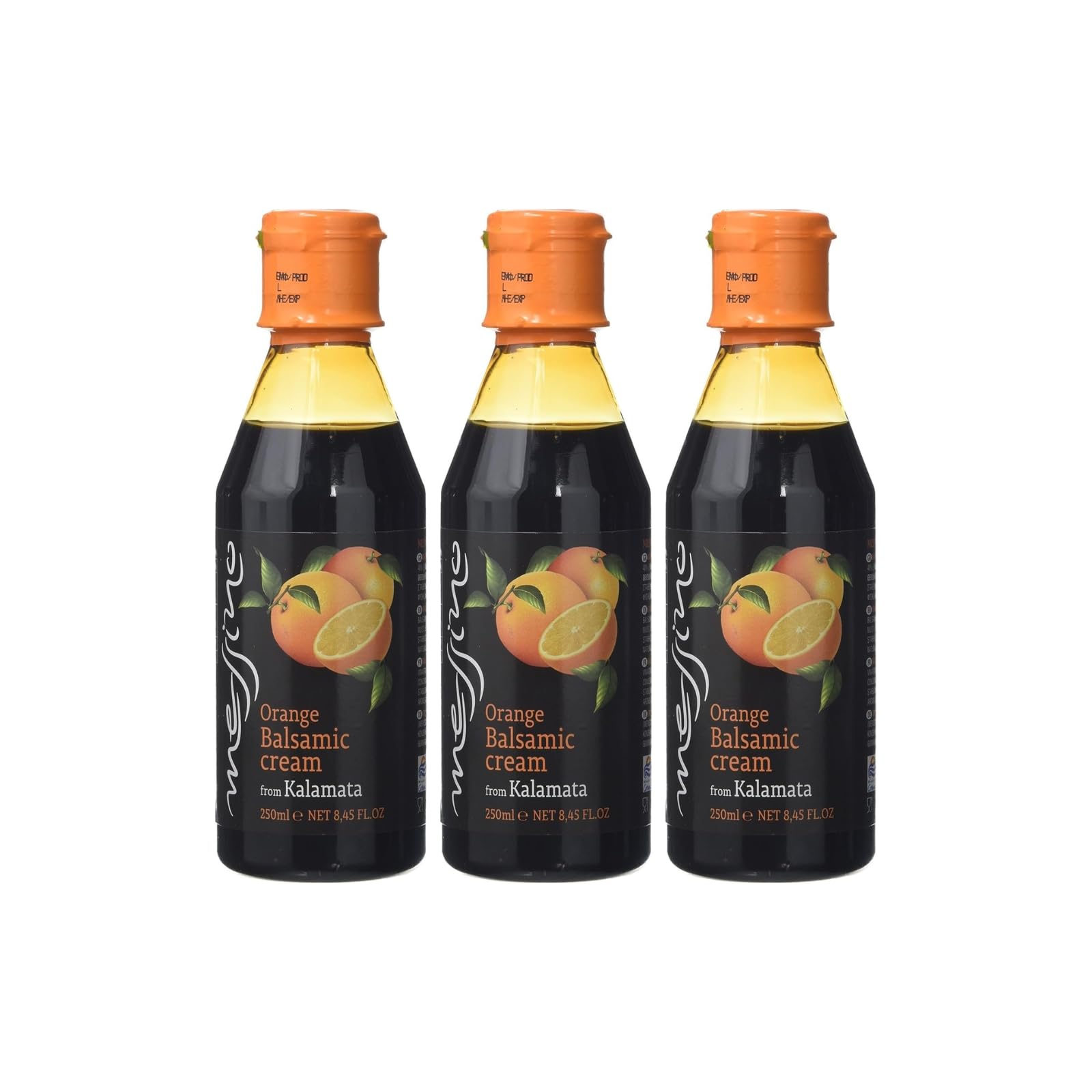 Messino Griechische Orangen Balsamico Creme (3 × 250 ml, 750 ml Gesamt) – Fruchtig-frisches Aroma & süß-säuerlicher Geschmack – Vegan, ohne Zuckerzusatz – ISO 22000:2018 zertifiziert - 1