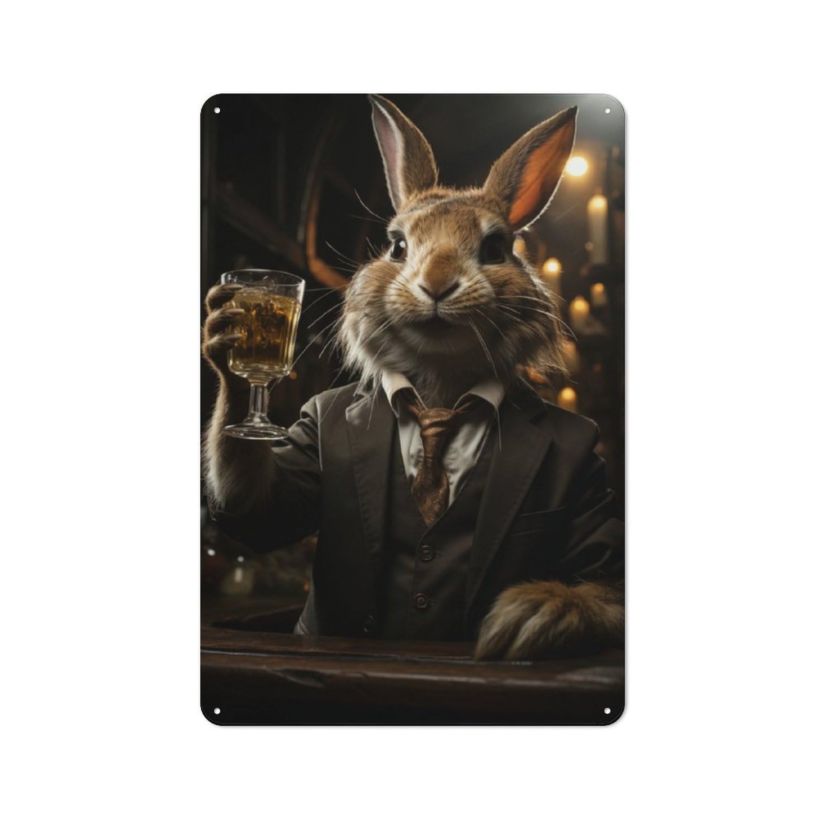 Junmoney Rabbit Drinking Whiskey Tin Wall Plaque 30X20cm With For Bar Or Restaurant, Suited To Bar Decor Enthusiasts