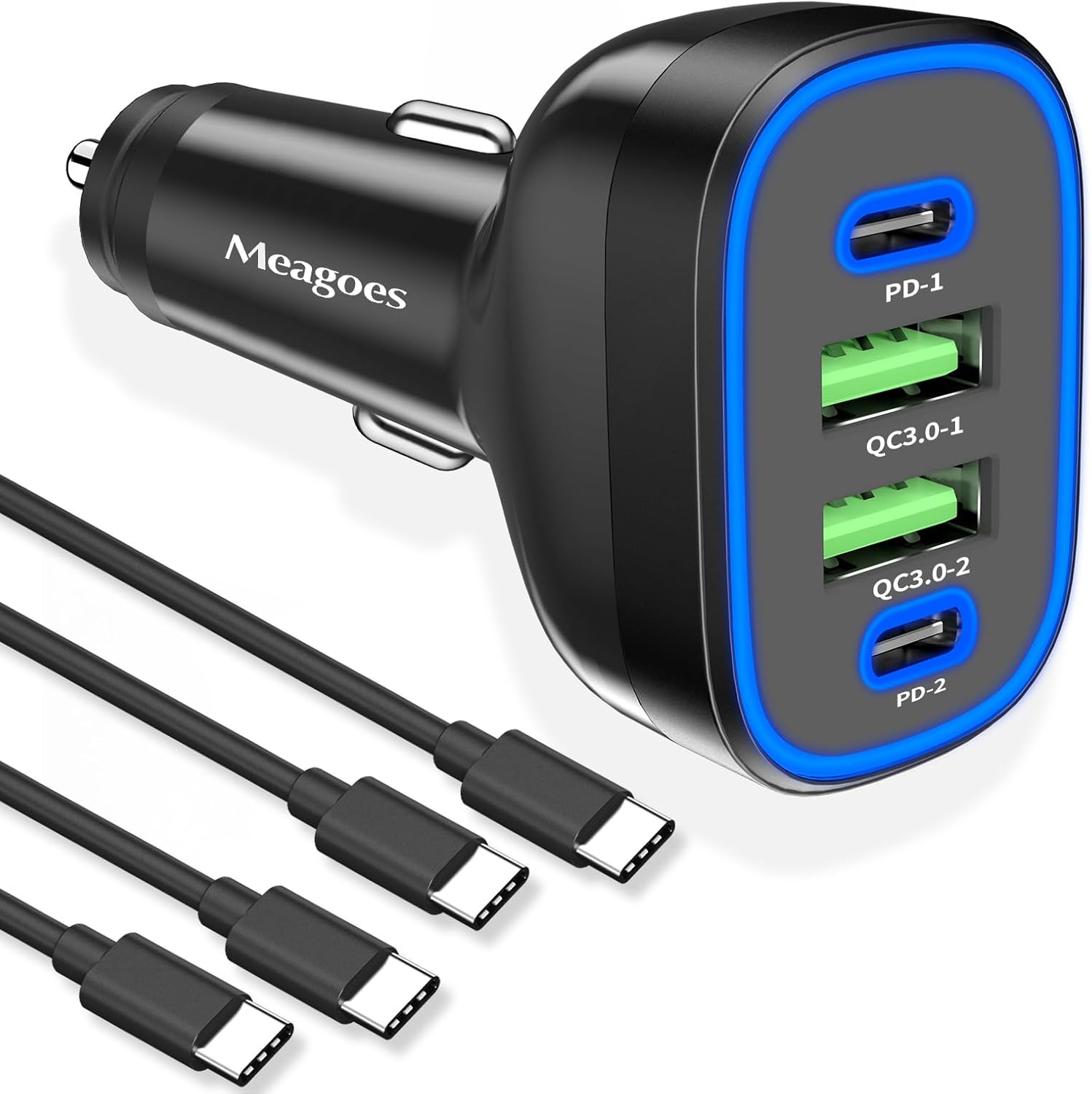 90W 4 in 1 USB C Super Fast Car Charger for iPhone 17 Pro Max/Air/16/15/iPad, Samsung S25, Pixel Android Phone, Dual 45W Type C & QC3.0, 12V Multi Port Cigarette Lighter Adapter + 2 USBC Cord 3.3ft 90W 4 in 1 USB C Super Fast Car Charger for iPhone 17 Pro Max/Air/16/15/iPad, Samsung S25, Pixel Android Phone, Dual 45W Type C & QC3.0, 12V Multi Port Cigarette Lighter Adapter + 2 USBC Cord 3.3ft