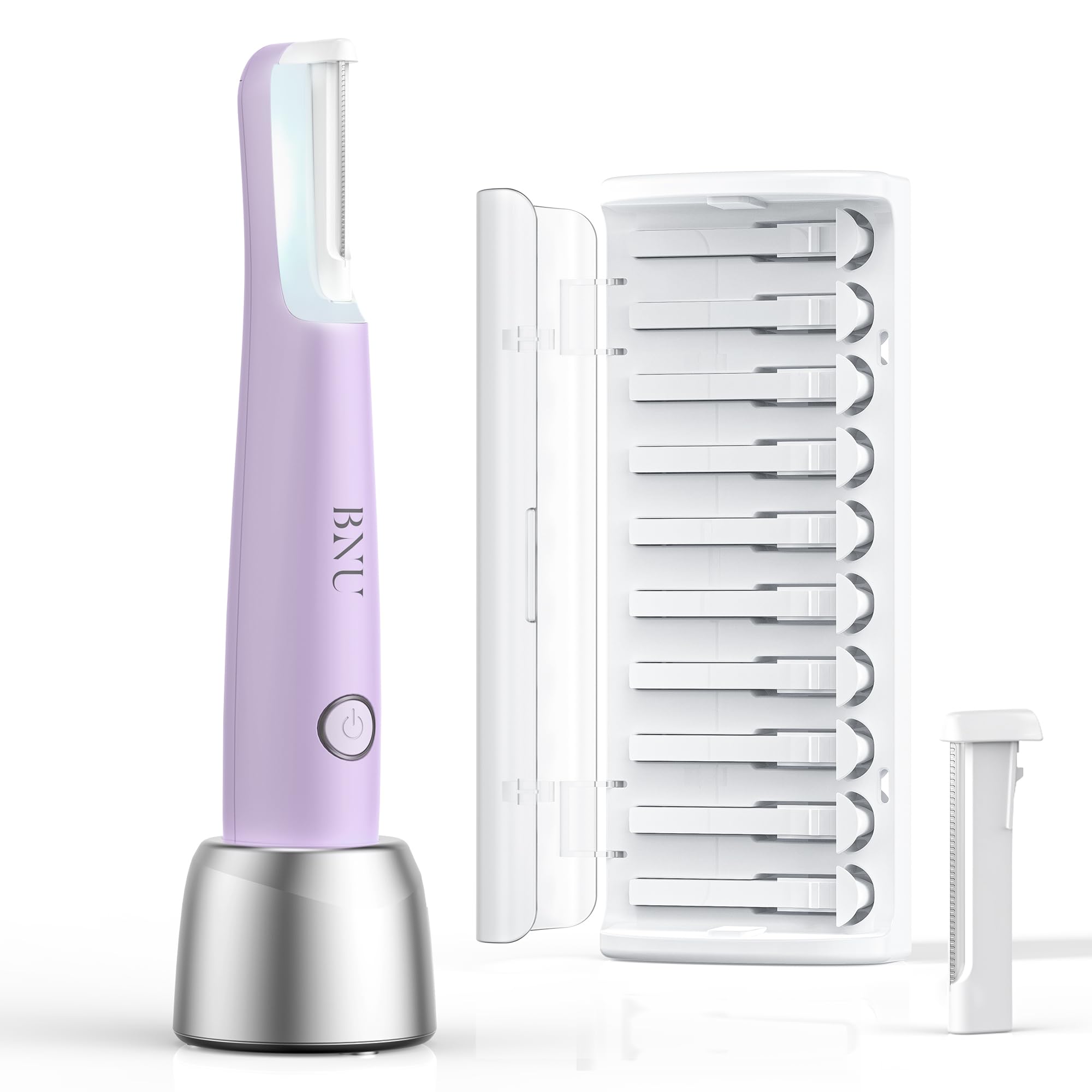 BNU Dermaplaning Tool for Face, Dermaplane Razor for Women Face LED Light Facial Exfoliation & Peach Fuzz Hair Removal, 3 Speeds Rechargeable Sonic