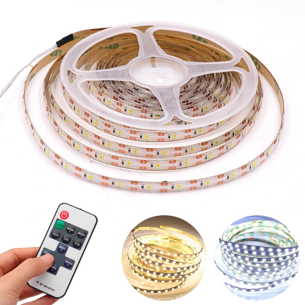 Fita De LED 5M Com Controle Remoto Ajuste Brilho Efeitos 3 Pilhas AA Branco Quente Ou