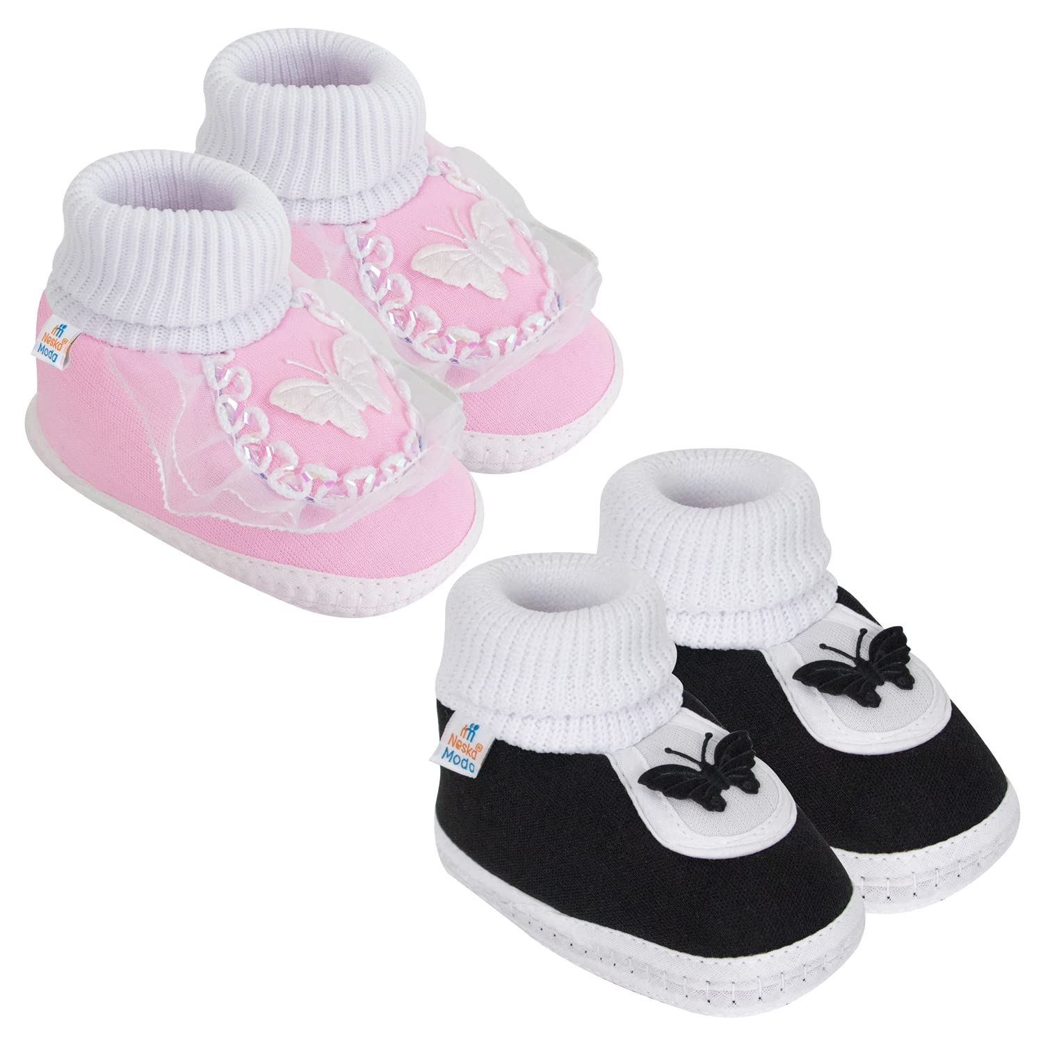 6 To 12 Months Baby Girls Set of 2 Pair Butterfly Baby Booties/Shoes (Baby Pink,Black)-SK179andSK126-image-25