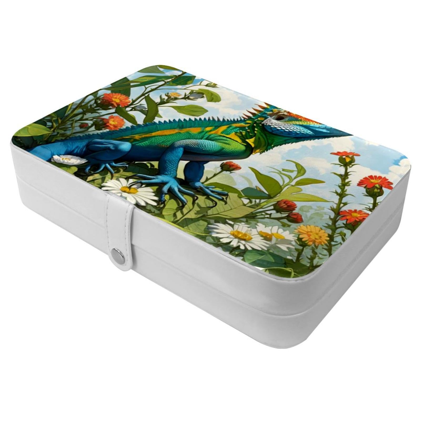 Boîte à bijoux de voyage pour femmes et filles avec compartiments amovibles motif lézard