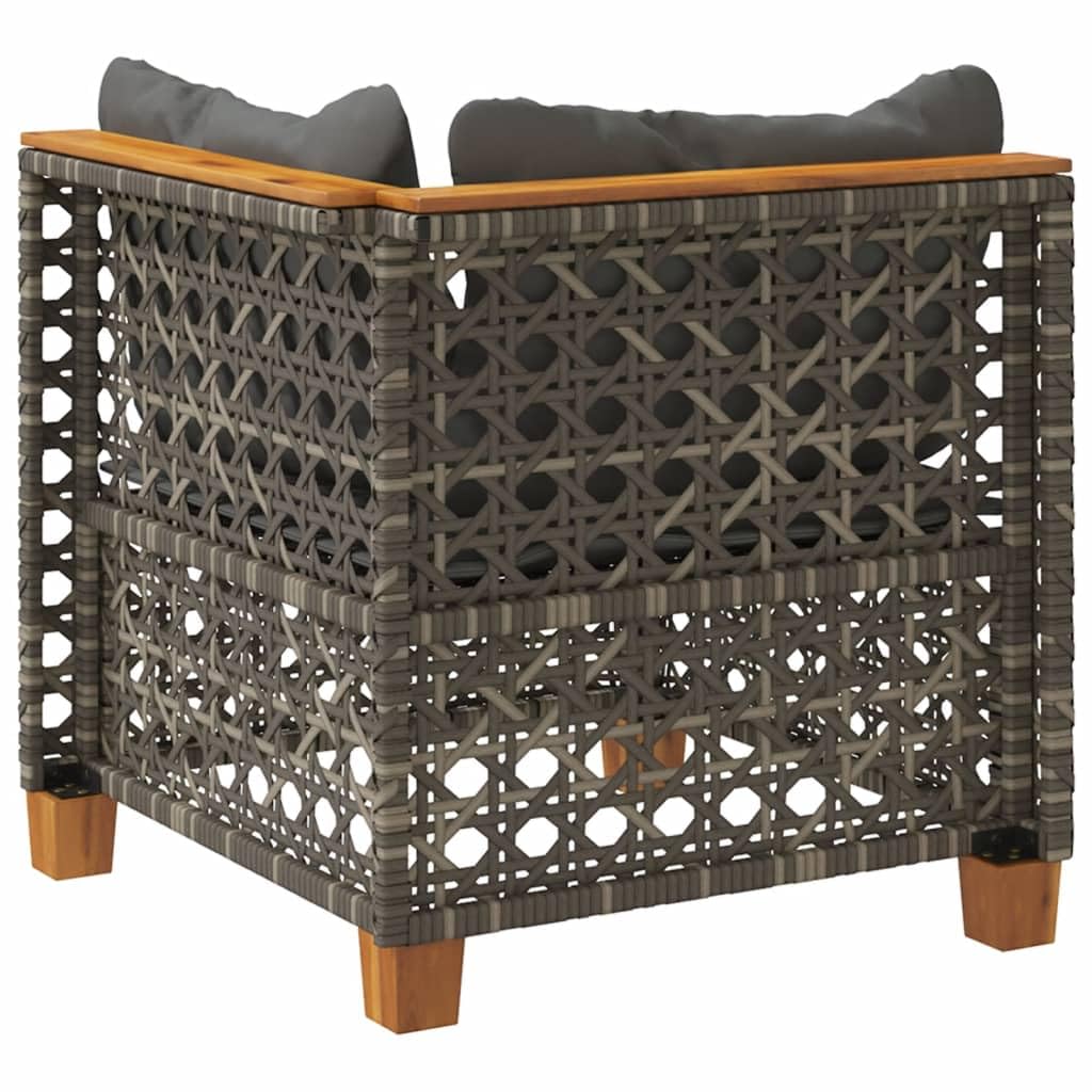Divano Angolare da Giardino Grigio Polyrattan 63,5 cm | Seduta con cuscino sfoderabile lavabile, design modulare, carico max 110 kg, acciaio e acacia
