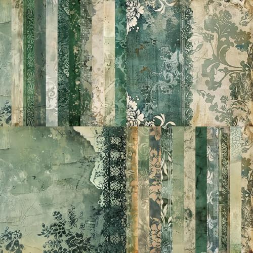 24 Blatt Scrapbook Papier Set,15,2x15,2cm Nat&uuml;rlich-elegantes Designpapier f&uuml;r Scrapbooking und Origami,Bastelpapier mit Naturinspiration,Decoupage Papier f&uuml;r M&ouml;bel (Dunkelgr&uuml;nes Kapitel, 15,2x15,2cm)