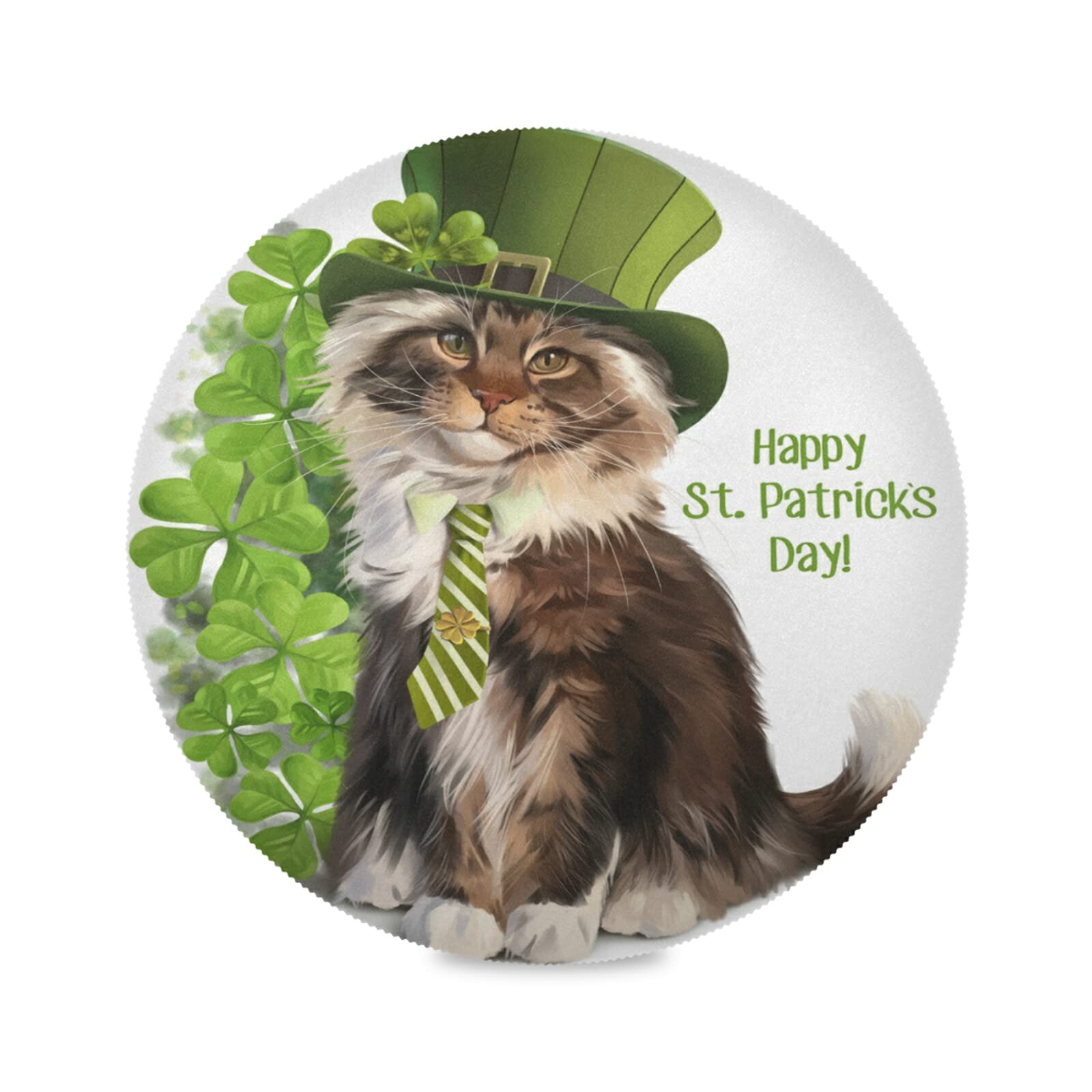xigua St. Patrick's Day Round Placemats Set of 1,Cute Cat Shamrock Clover Leaves Green Hat Table Place Mats,Easy Clean Heat & Stain Resistant Non-Slip Washable Kitchen Placemats
