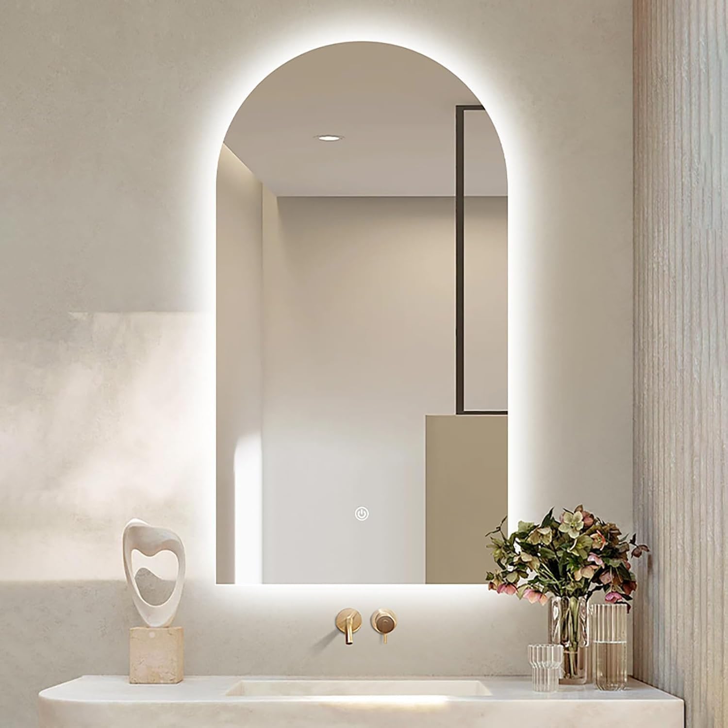 Dimmerabile Semicular Arch LED Specchio Bagno con Interruttore Intelligente 3 Colori Retroilluminato Vani Specchio Lampada Da Parete per Arredamento Moderno Bagno