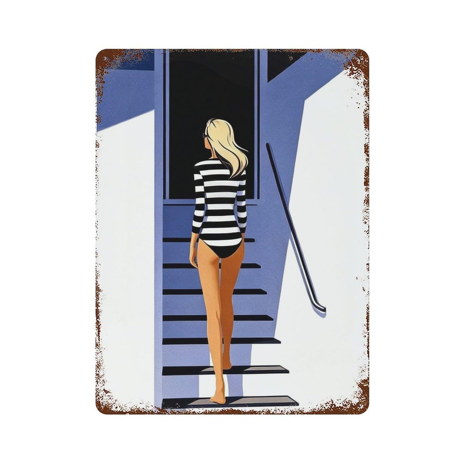 Wihyrtui Women's Style Retro Geometric Yacht Coastal Silhouette 04 Wall Retro Iron Metal Tin Sign Vintage Art Poster Modern Home Cofffee Club Art Bar Shop Decor 40X30cm