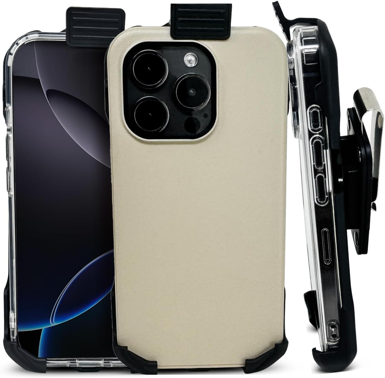 Balastec for iPhone 16 Pro, Unbreakable Resin-Metal Belt Clip with a Commuter, Symmetry, Tough Armor, Rugged Armor or Other Medium Sized Case, Case not Included