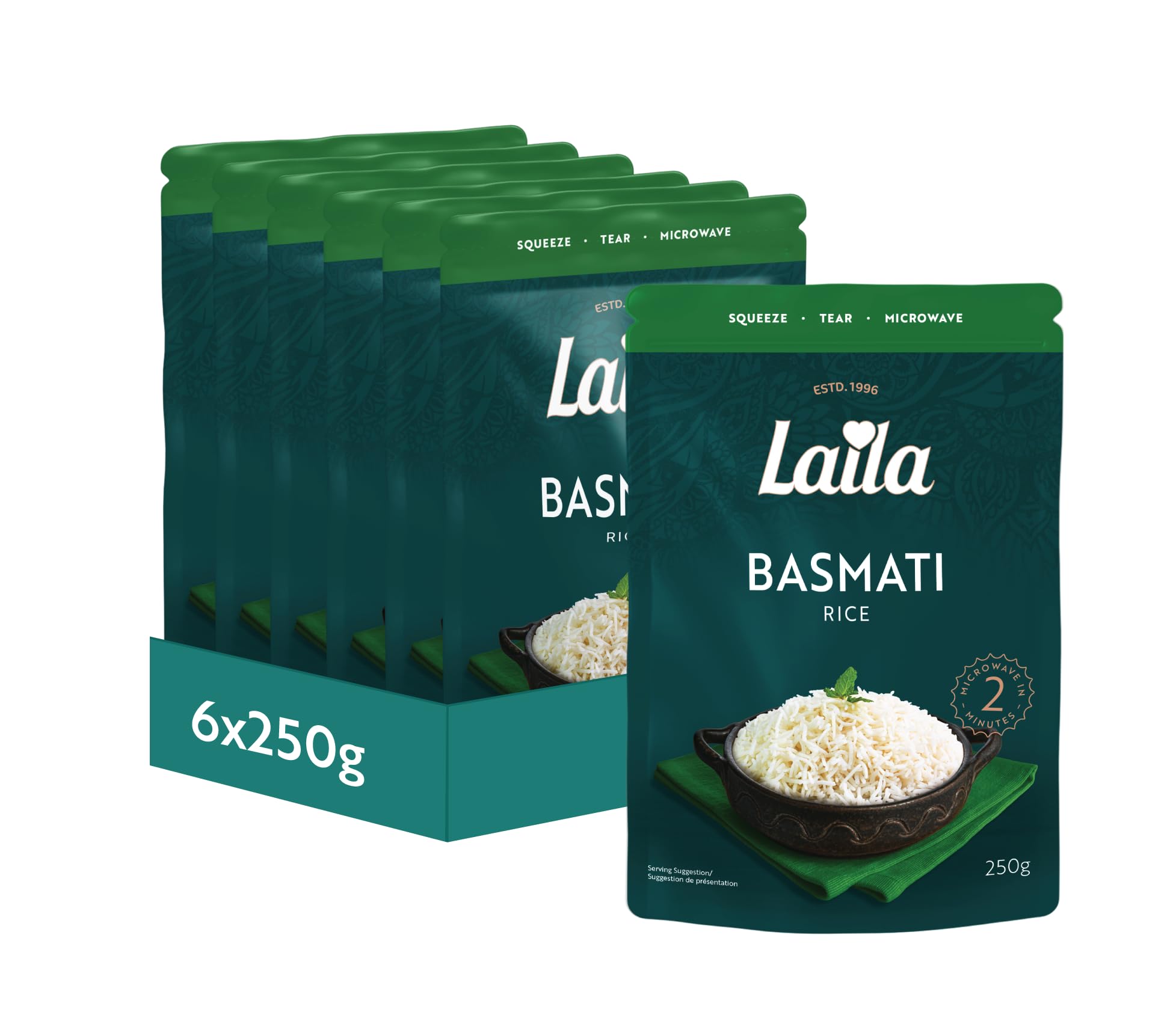 Laila Basmati Microwave Rice, 250g (Pack of 6)