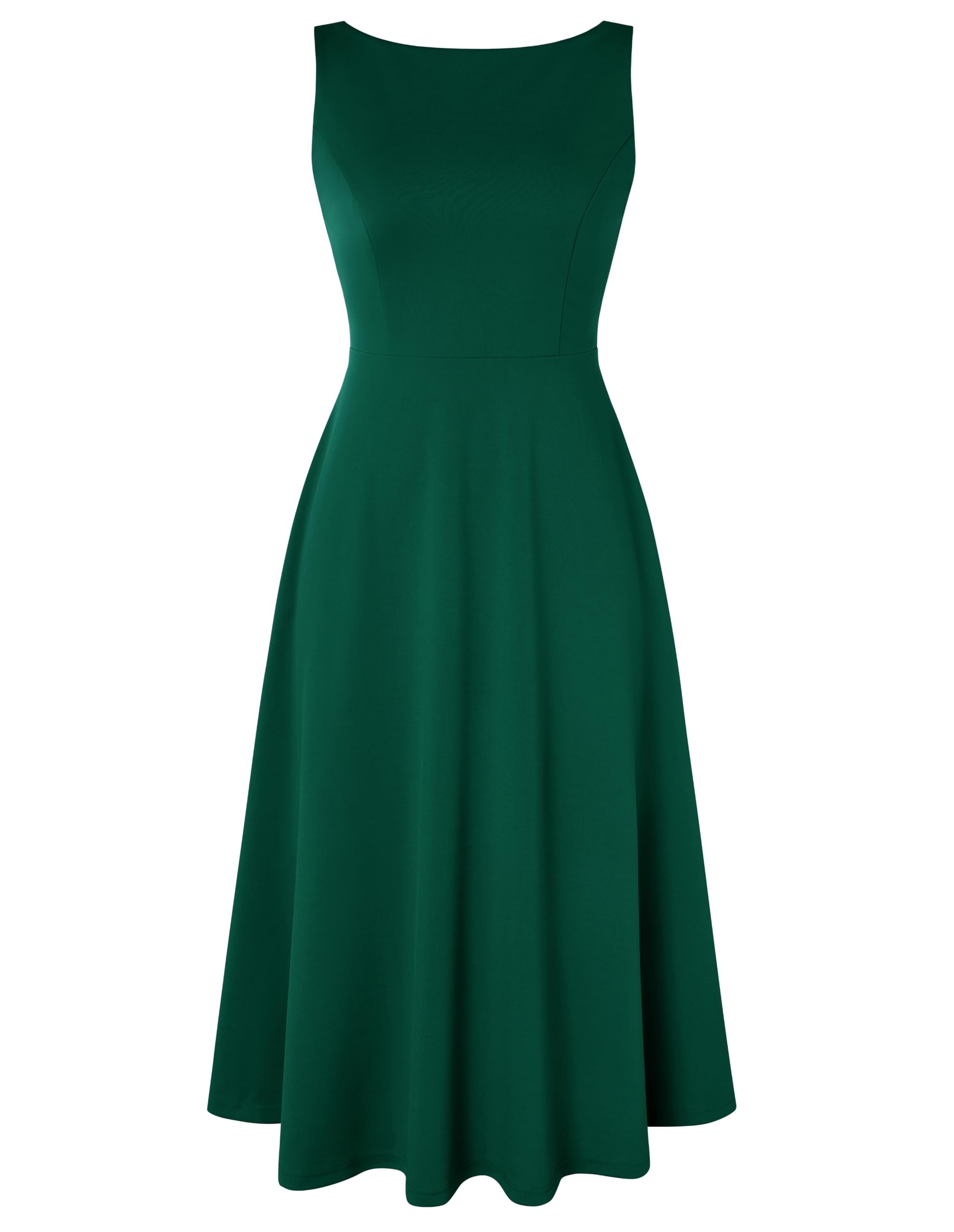 Belle Poque Damen Midi Kleid Ärmellos A-Linie Cocktailkleid Mit Taschen | U Boot Ausschnitt, V Rücken, Weiches, Knitterfreies material, für Cocktailpartys und Hochzeitsgäste