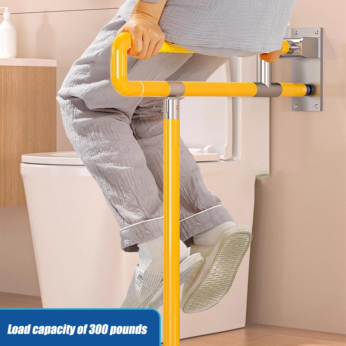 Barras de agarre para discapacitados, barra de seguridad abatible para inodoro con pata, agarre antideslizante, ayuda para ancianos, embarazadas, discapacitadas (tamaño: 70 x 60 cm, color: amarillo)