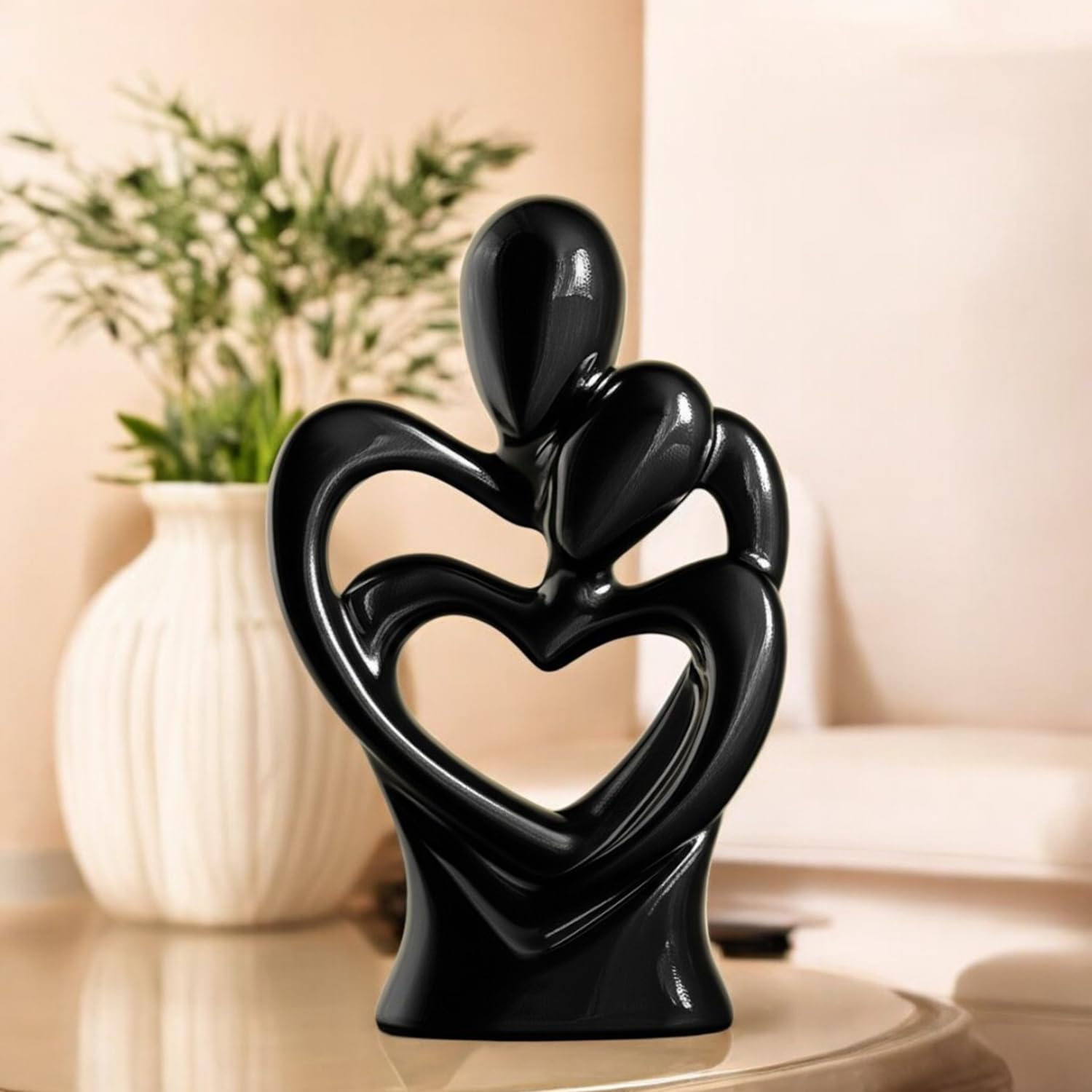 Hugging Couple Sculpture - Romantic Ceramic Figurine -1