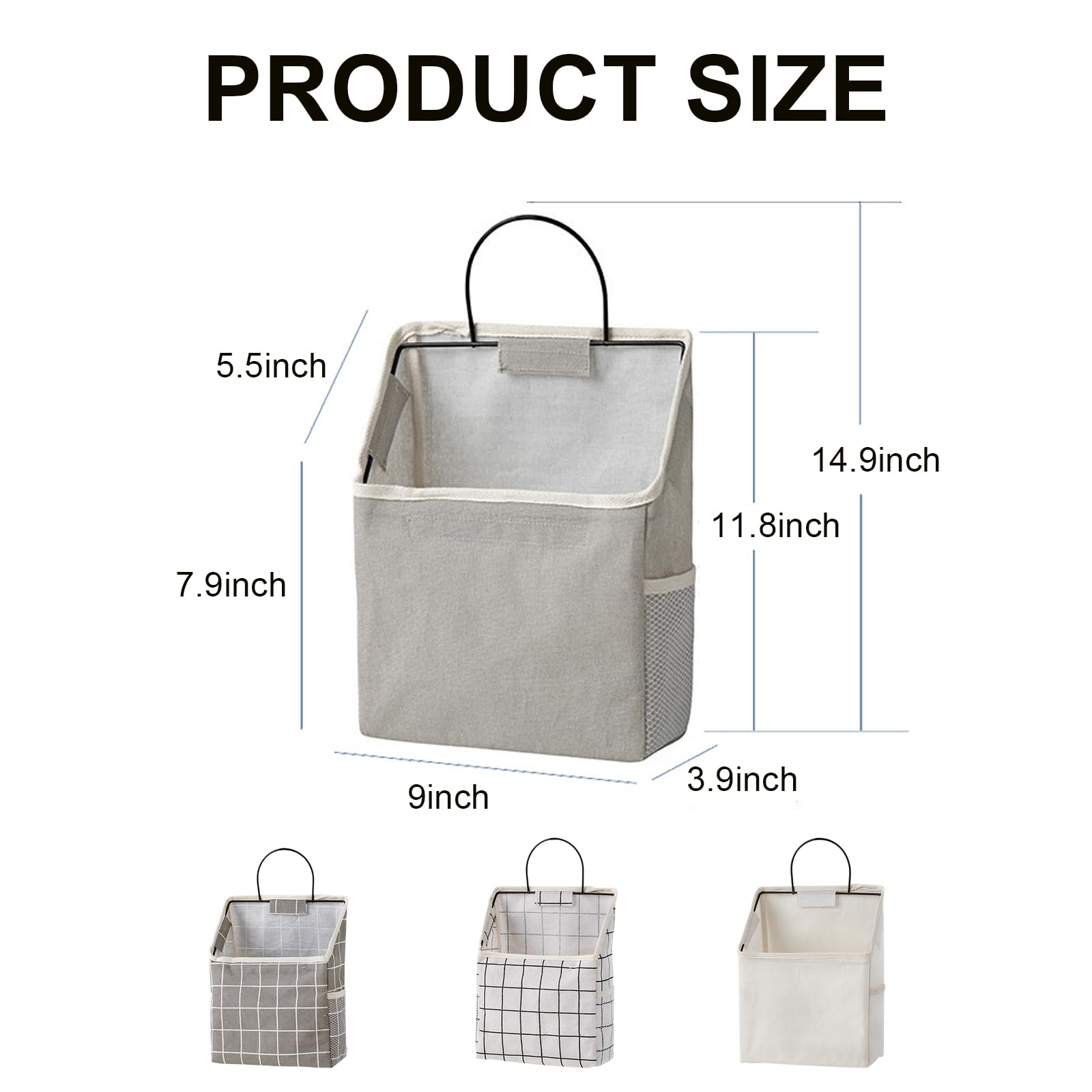 Voittozege 8 Pack Wall Hanging Storage Bags, Wall Hanging Organizer Basket Cotton Linen Storage Hanging Caddy Bag with 10 Pieces Sticky Hooks for Door Closet Dormitory Bathroom Living Room