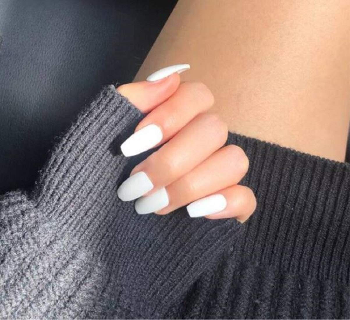 VIKSON INTERNATIONAL 24 pcs White Matte Finish | Press on Fake artificial reusable Nails Set | No- Glue, No - Damage | with Nail Glue Sticker sheet for girls women