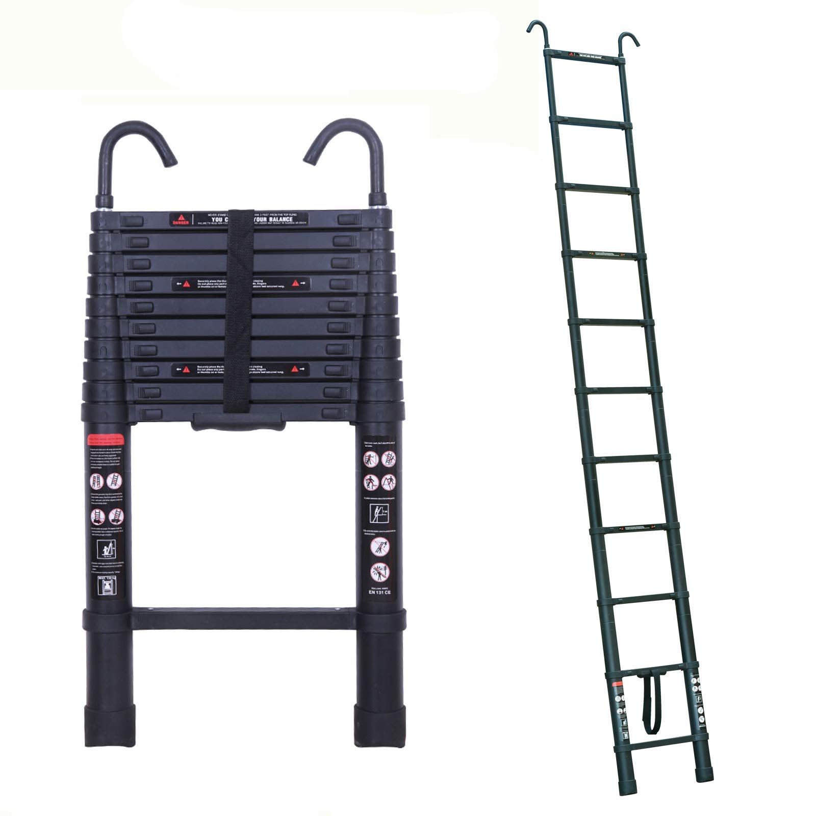 3.2m Telescopic Ladder Foldable 10.5FT Telescoping Extension Loft Step Ladder 150kg/330LB Load EN131 Certificated Portable Lightweight Attic Ladders