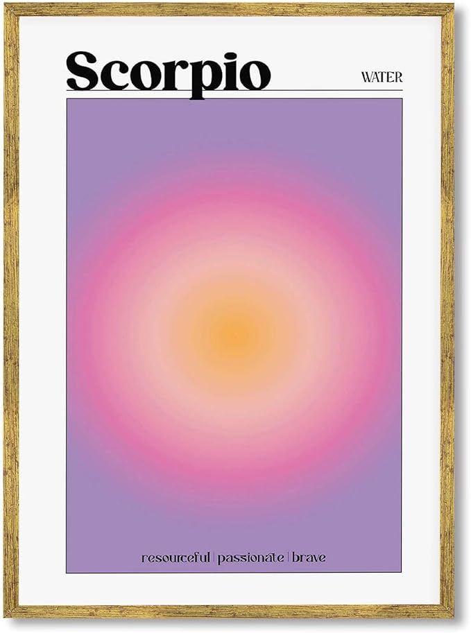 Framed Scorpio Zodiac Sign Poster Canvas Print Art Modern Wall Art Painting Pictures Trendy Home Decor Wall Decoration for Living Room Bedroom Dorm Room (Gold Framed,12L x16W)