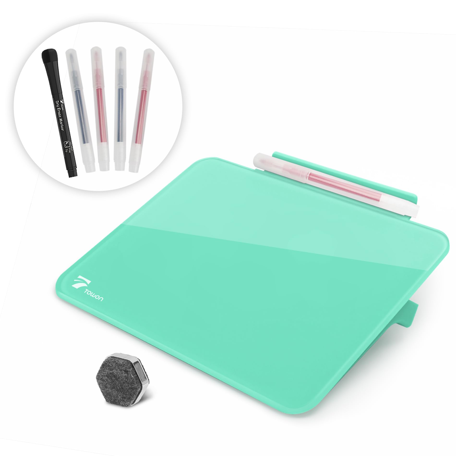 Mint Green Mini Desktop Pure Glass Whiteboard, Small Slope Slick Desk Whiteboard Glass, Desk White Board, Desktop White Board Dry Erase, Stenography