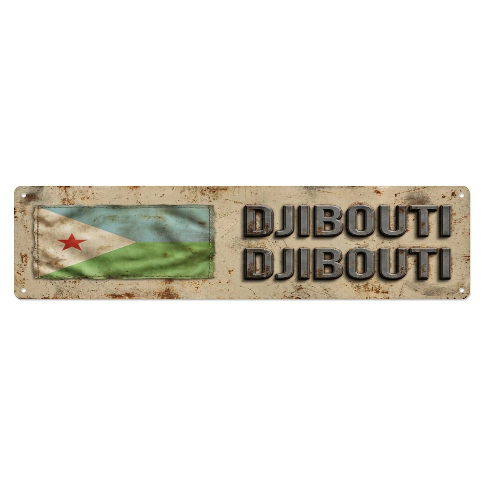 Metal Tin Sign Vintage Djibouti Djibouti Flag Decor Rustic Travel