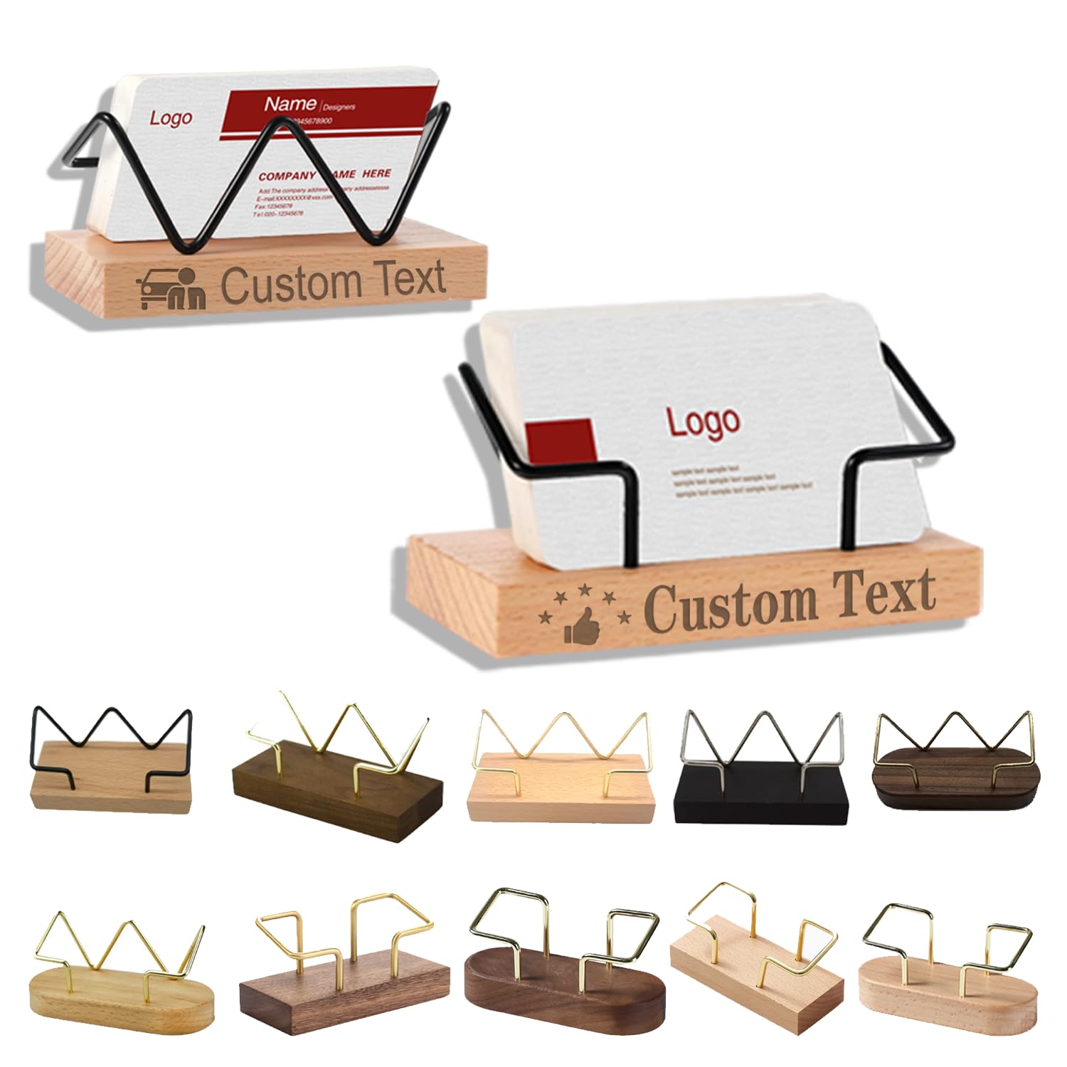 Vuzucosh Black 2 Pieces Personalized Business Card Holder Desk Custom Engraved Wooden Business Card Case Holder Custom Wooden Business Name Card Display Stand Postcard Holder For Office Desktop Business Card Stand 0