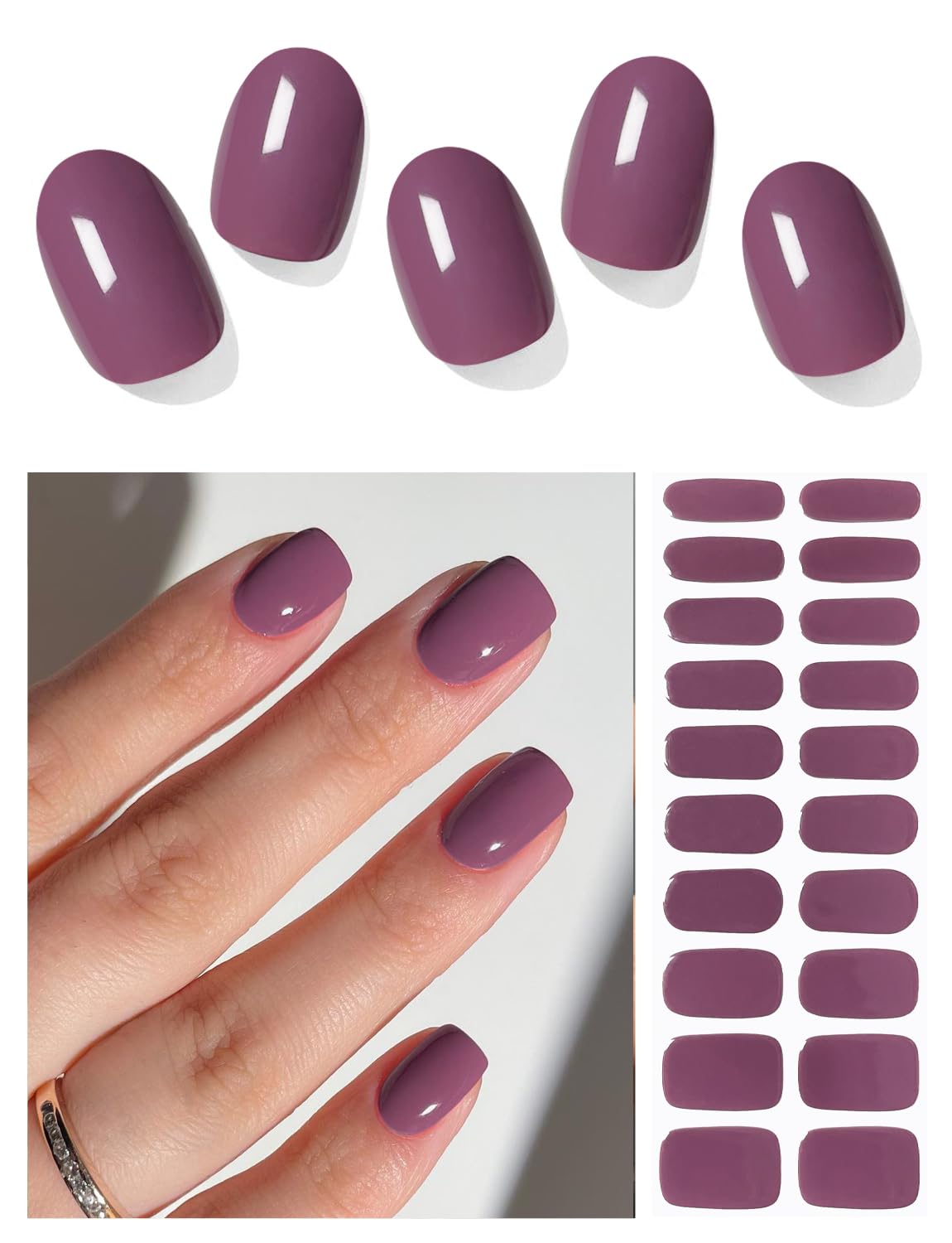 Semi Cured Gel Nail Strips (Deep Purple)-20 PCS Gel Nail Stickers | Gel Nail Wraps | UV Light Required, Salon Quality & Easy to Use