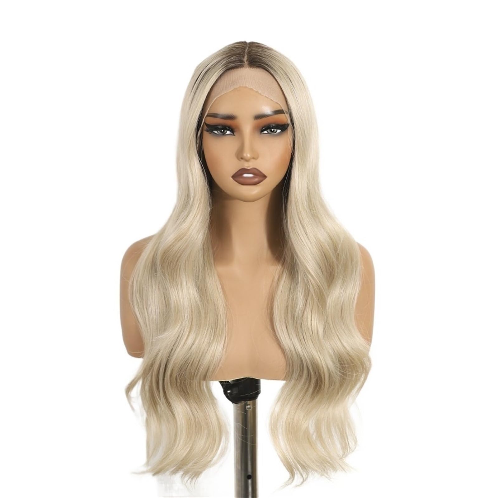 ZTHYSHOZ Women's Wig 26 Inch Wavy Platinum Blonde Ombre Wig Highlight Lace Front Cosplay Wigs